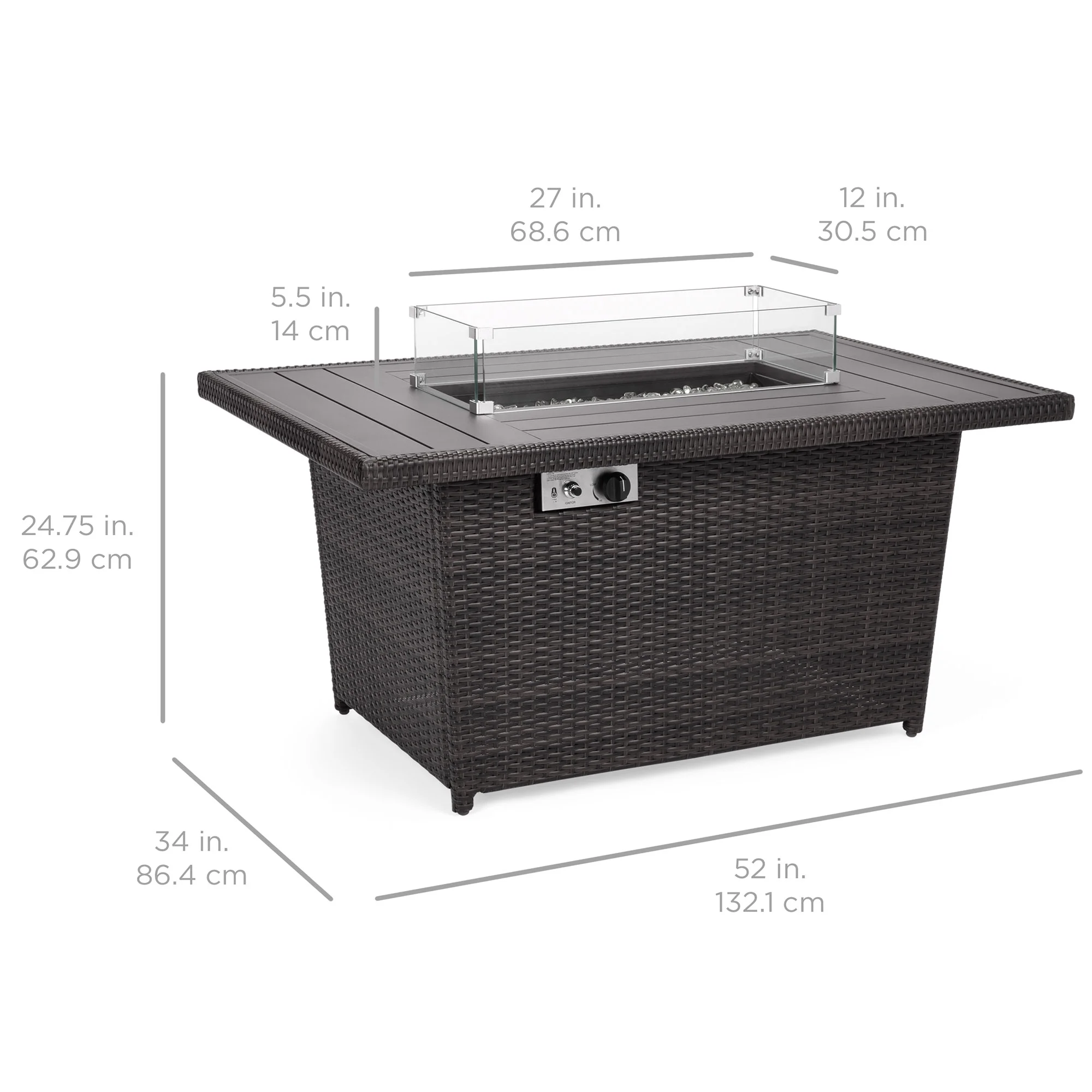 Best Choice Products 52in Wicker Propane Gas Fire Pit Table 50,000 BTU w/ Glass Wind Guard, Tank Holder, Cover - Gray - Womvr