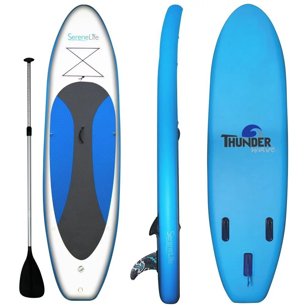 SereneLife Thunder Wave SUP - 10 Foot Inflatable Stand Up Water Paddle Board, Leash, Paddle, Pump & Bag - Green - Womvr