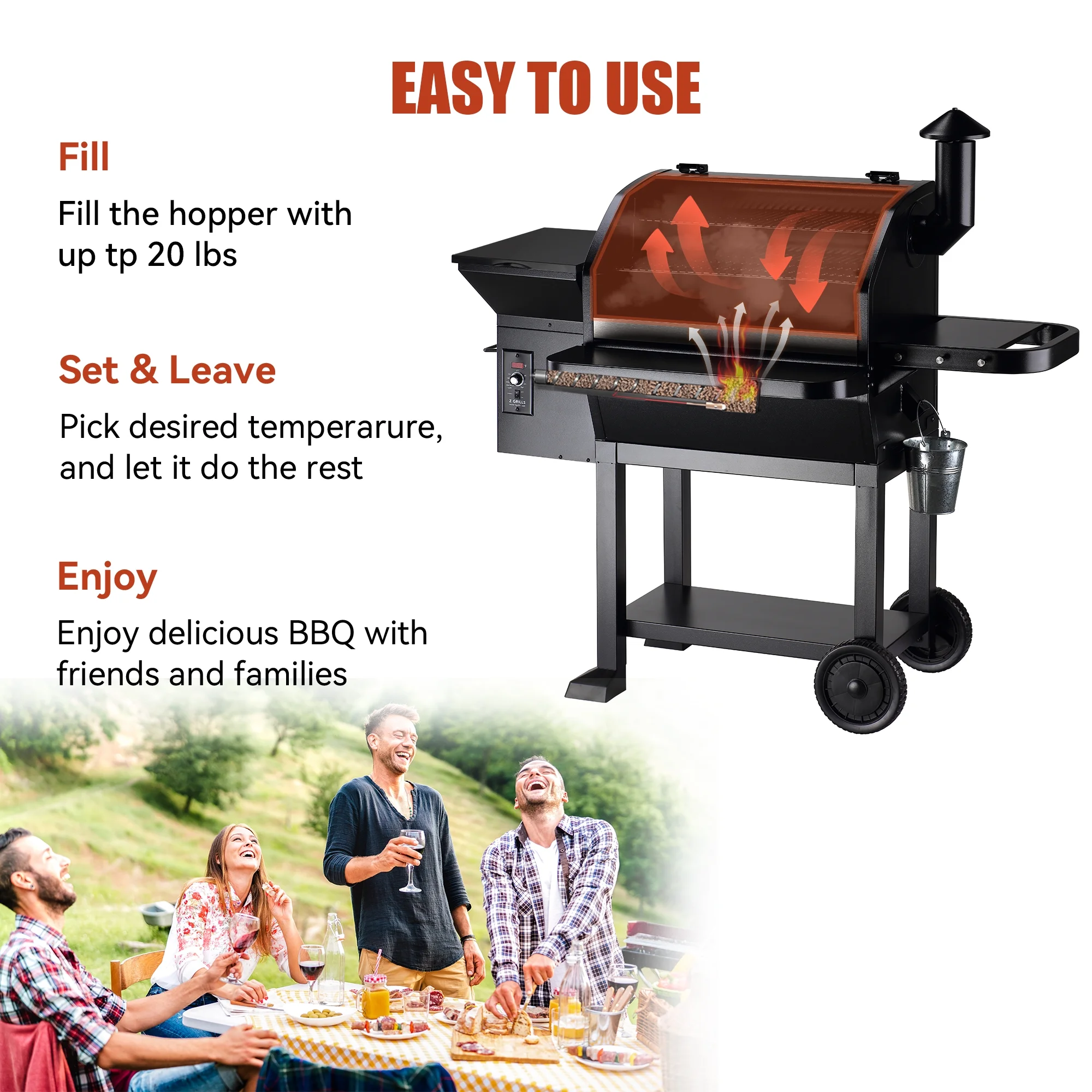 Z GRILLS ZPG-10002B 1060 sq. in. Wood Pellet Grill and Smoker 8-in-1 BBQ Black - Womvr