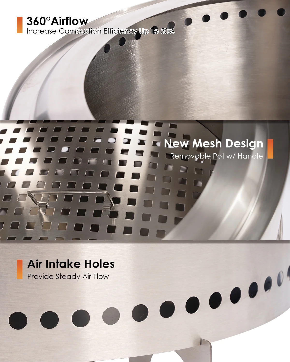 Smokeless Fire Pit for Camping with Stand & Bag & Sticks & Holders,304 Stainless Steel,15inch - Womvr