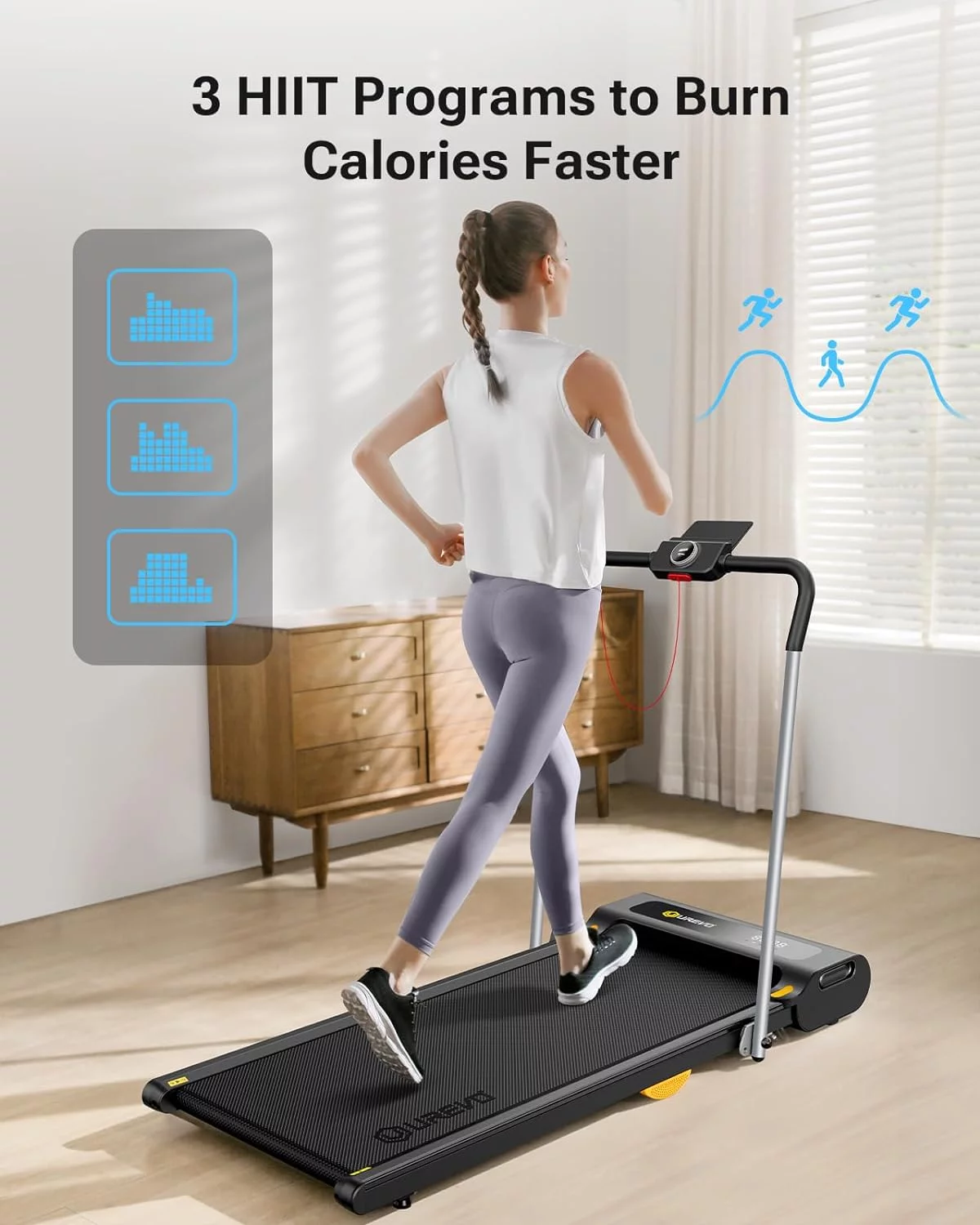 UREVO 2 in 1 Under Desks Treadmill, 5HIIT Modes Folding Treadmill with Smart Rotary Console 2.5HP 265 lbs for Home Office Gym - Womvr