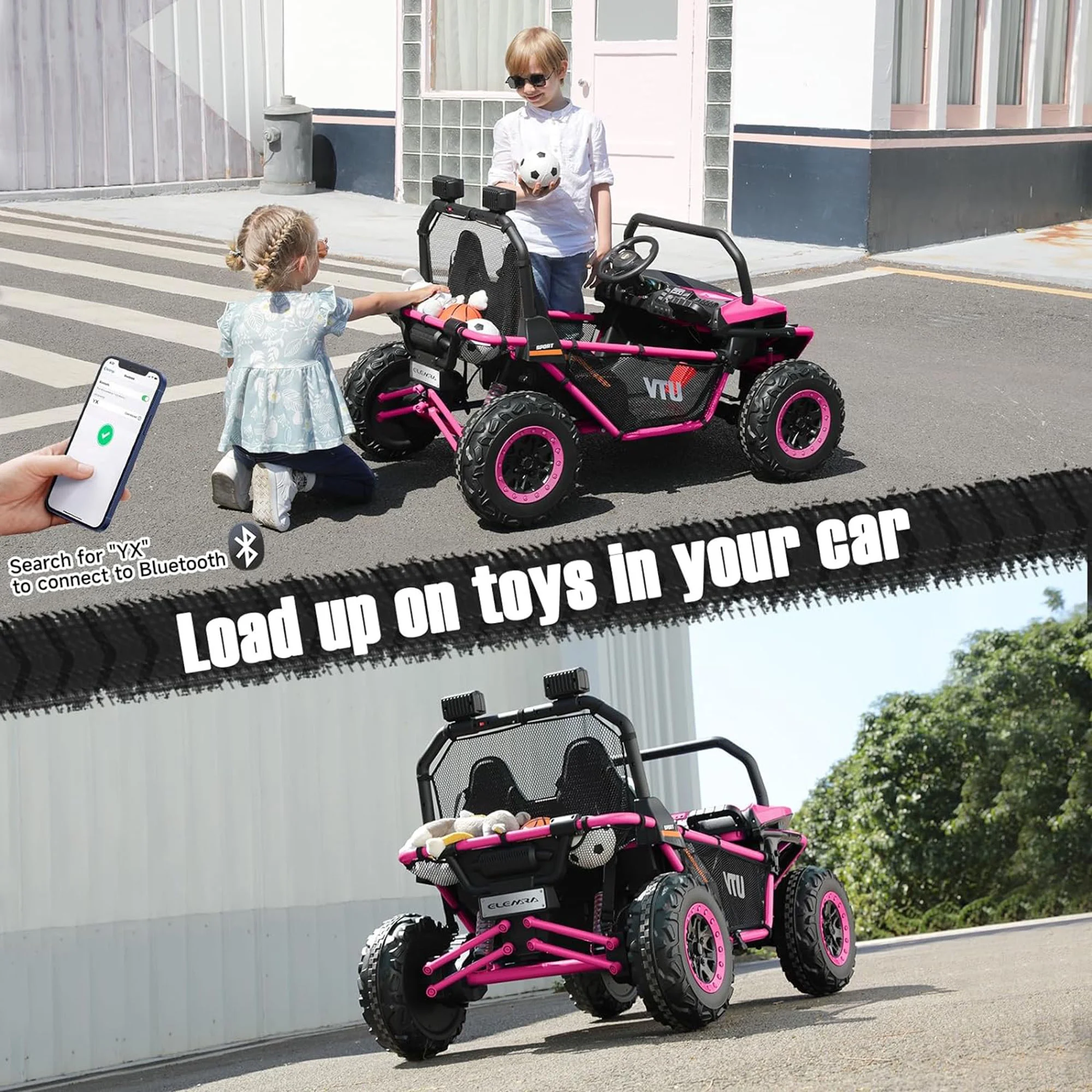 12 V Ride on Car,2 Seater Powered on Truck,4WD Electric Off-Road,Remote Control,Spring Suspension Ride on UTV for 3-8 Kids,Blue - Womvr