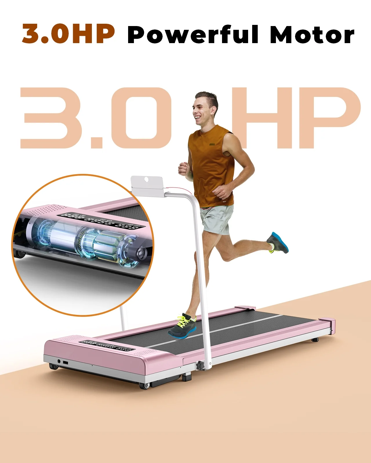 Home Fitness Code Foldable Treadmill with Bluetooth Speaker, 3HP Under Desk Treadmills for Home - Womvr