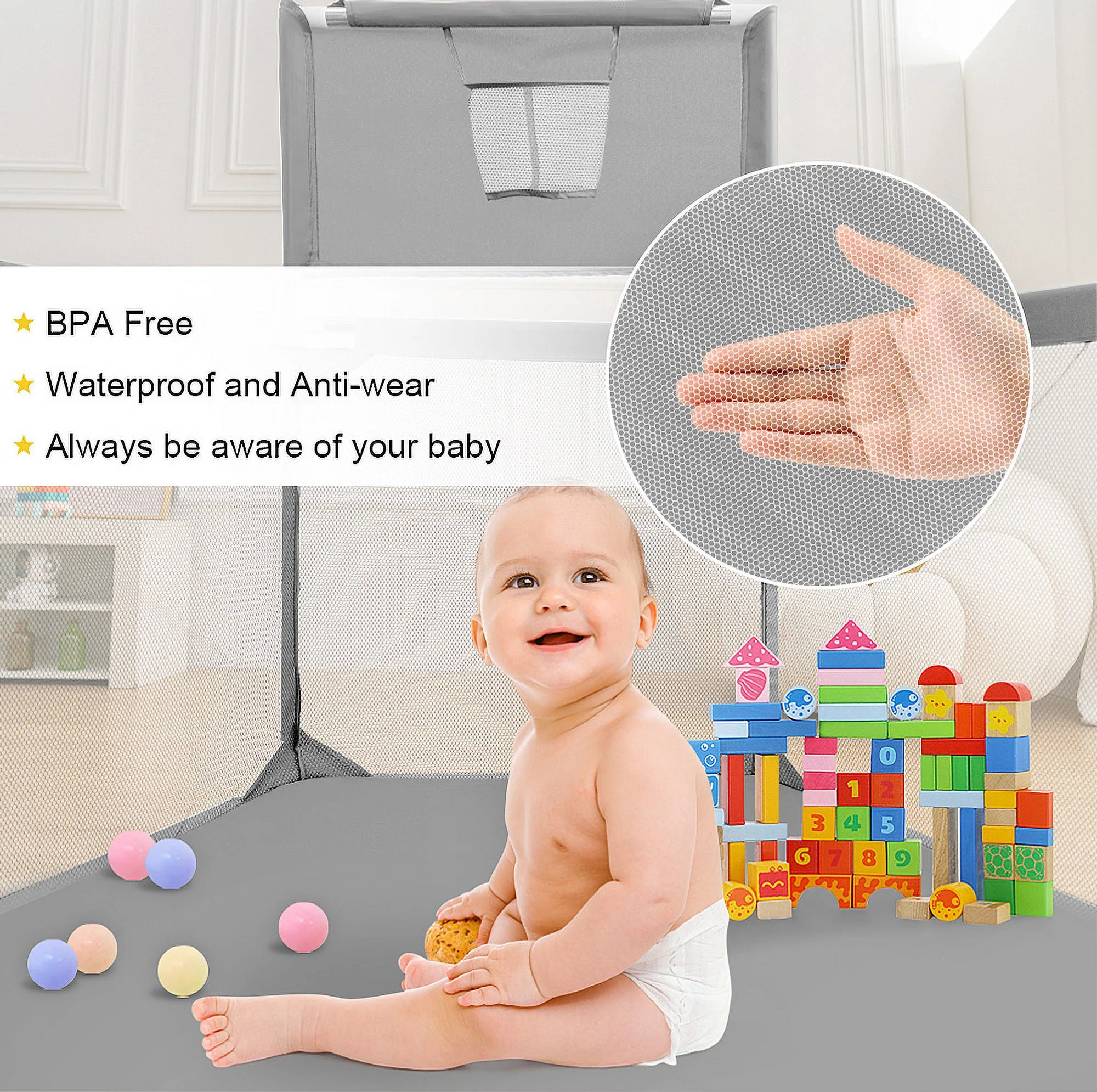 Baby Playpen, Baby Play Yard, Baby Fences Christmas Gifts Space Saving Baby Bodyguard, Blue - Womvr