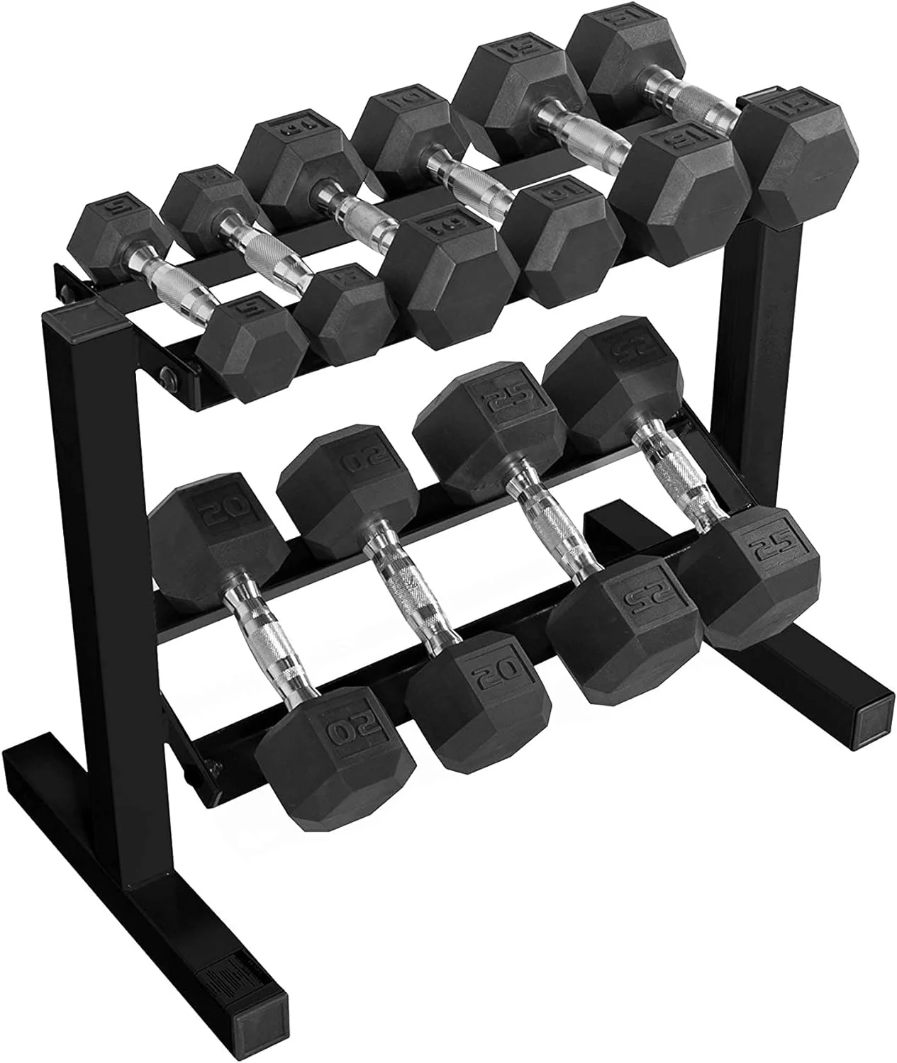 Rubber Coated Hex Dumbbell Set With Two Tier Storage Rack Non-Slip Hex Shape For Muscle Toning, Strength Building & Weight Loss - Multiple Choices Available - Womvr