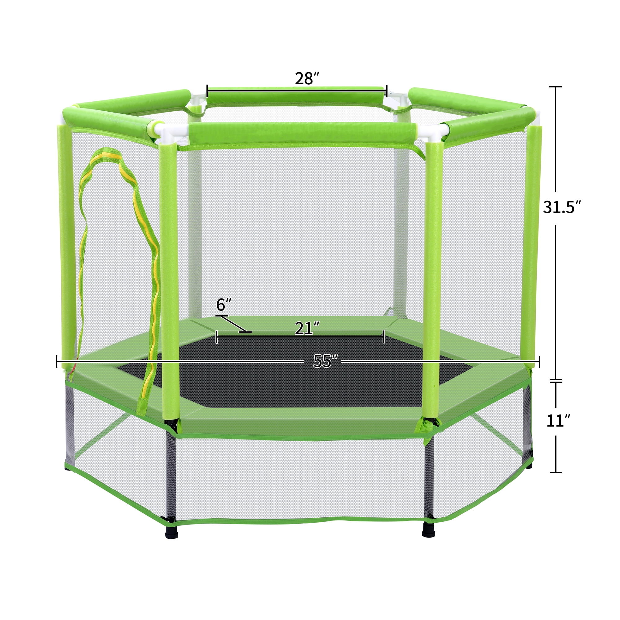 EUROCO  55'' Trampoline for Kids, Toddlers Trampoline with Enclosure Net and Balls, Mini Trampoline, Indoor & Outdoor Trampoline, Gifts for Kids, Baby Toddler Trampoline Toys, Green - Womvr