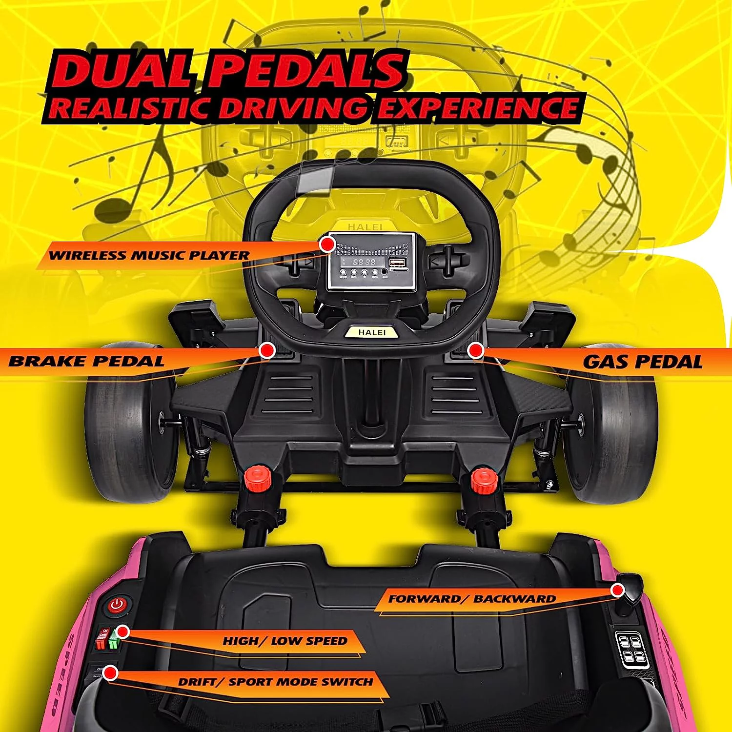 Blitzshark 24 V Kids Go Kart 300W Powerful Electric Pedal Go Kart, with Drift/Sports Mode, EVA Tires, Brake Pedal, White - Womvr