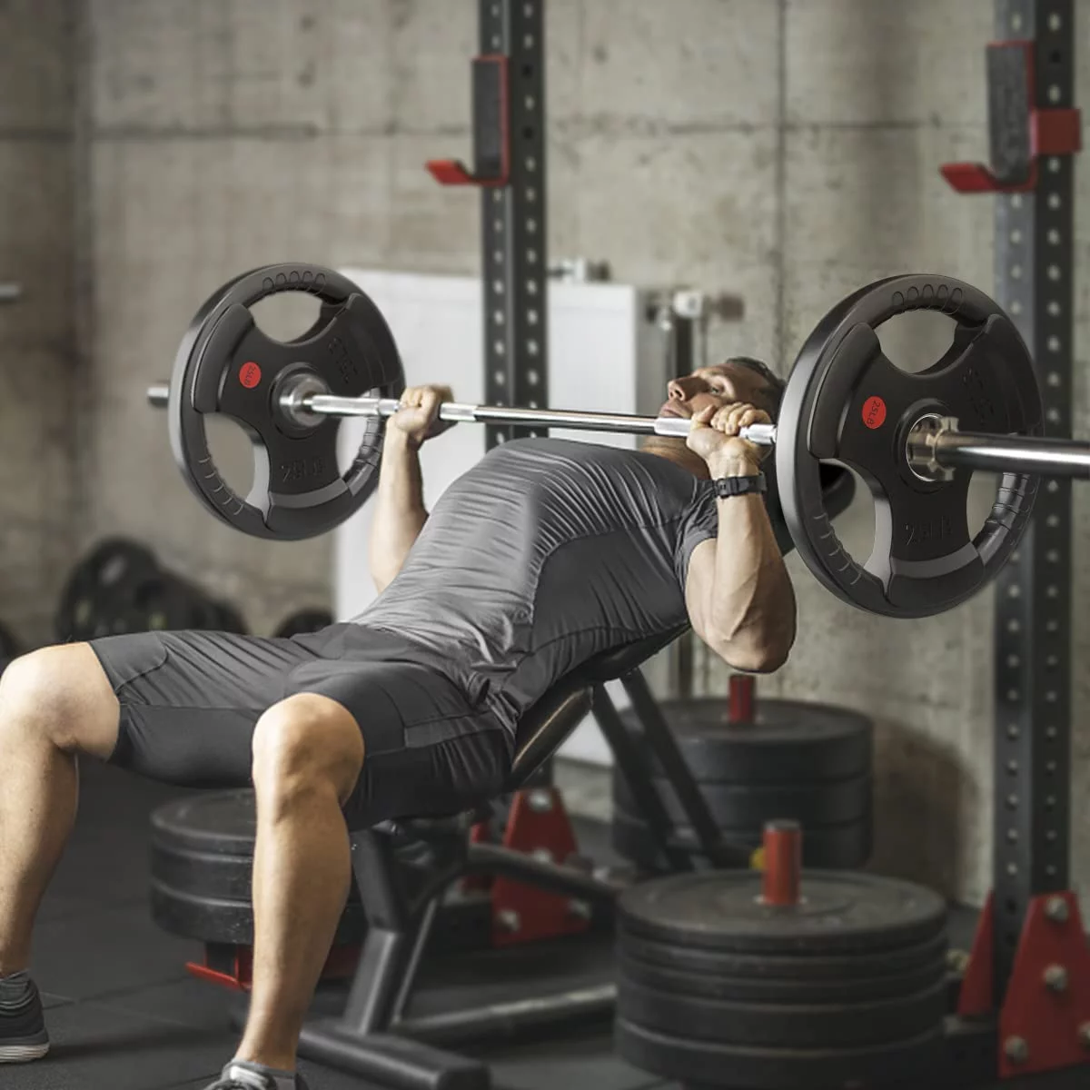 GIKPAL 90lbs Weight Plates 2 Inch Rubber Coated Olympic Weight Plate for Weightlifting in Home Gym, Solid Cast Iron Bumper Plates for Barbell - Womvr