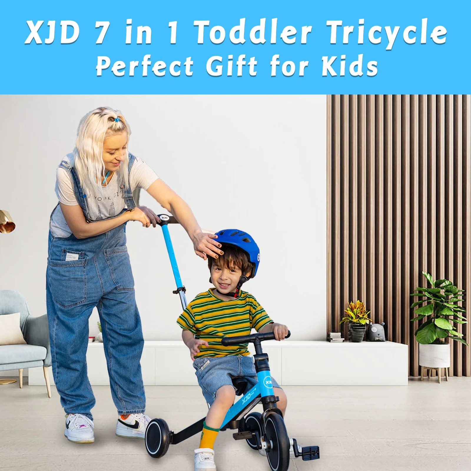 XJD 7 in 1 Toddler Tricycle with Push Handle,Toddler Bike for 1-3 Years Old Boy Girl, Toddler Push Tricycle, Baby Bike Balance Bike with Adjustable Seat Height and Removable Pedal - Womvr