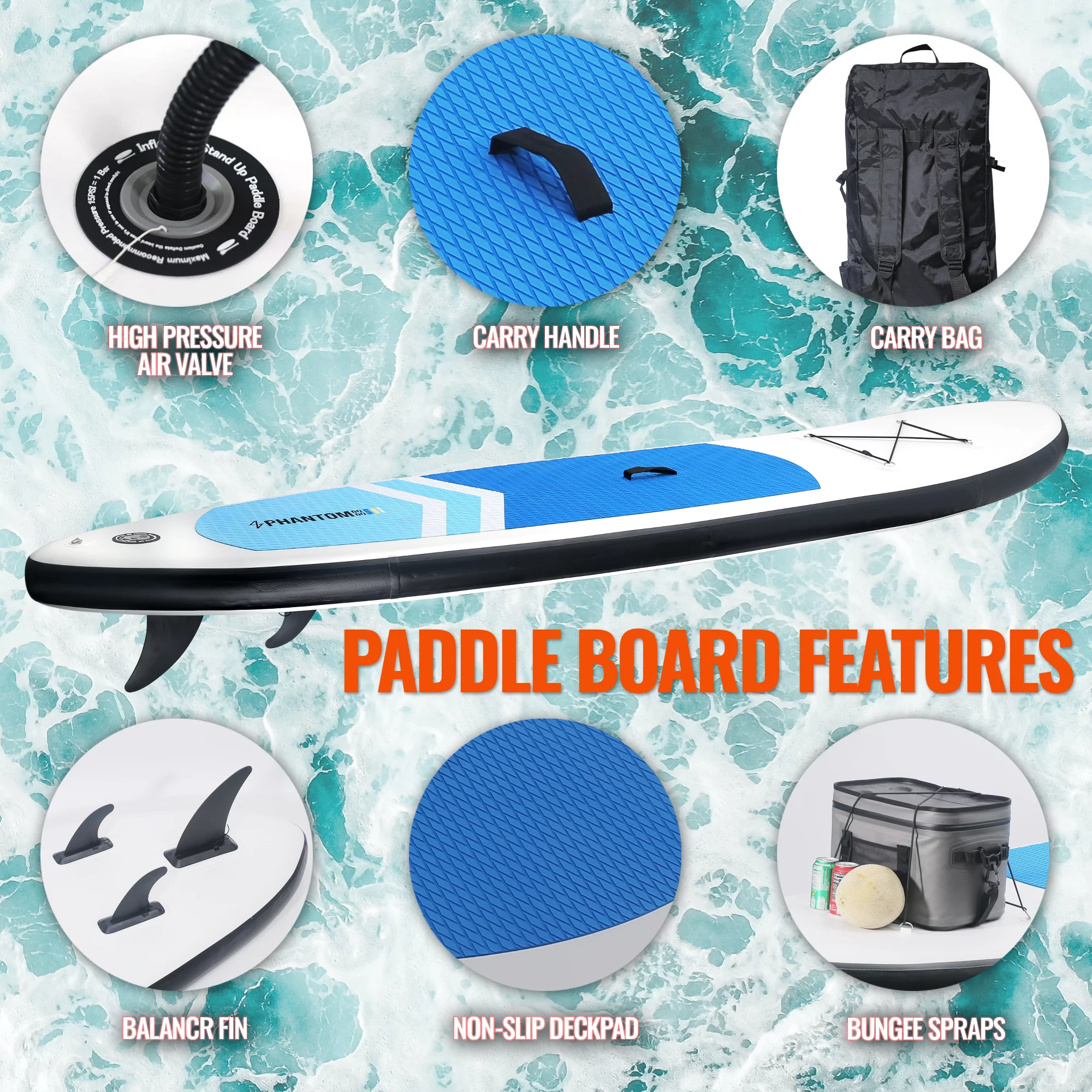 Inflatable Stand Up Paddle Board Premium SUP Accessories & Backpack, Surf Control, Non-Slip Deck, Leash, Paddle and Pump, Youth & Adult Standing Boat (Black/Grey) - Womvr