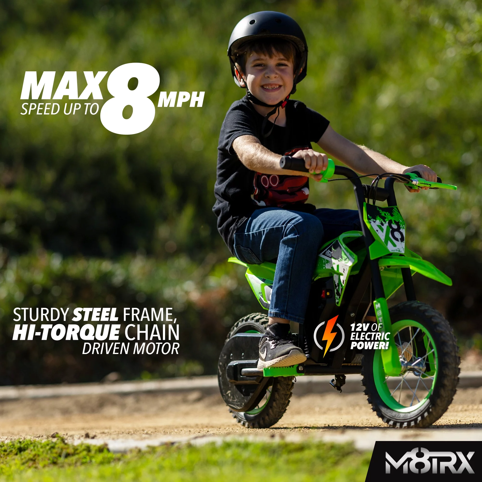 M8TRX 12V Mini Electric Child Dirt Bike, Battery Powered Toy Motorcycle, Kids Ride On, Ages 5 Years and Up, Green - Womvr