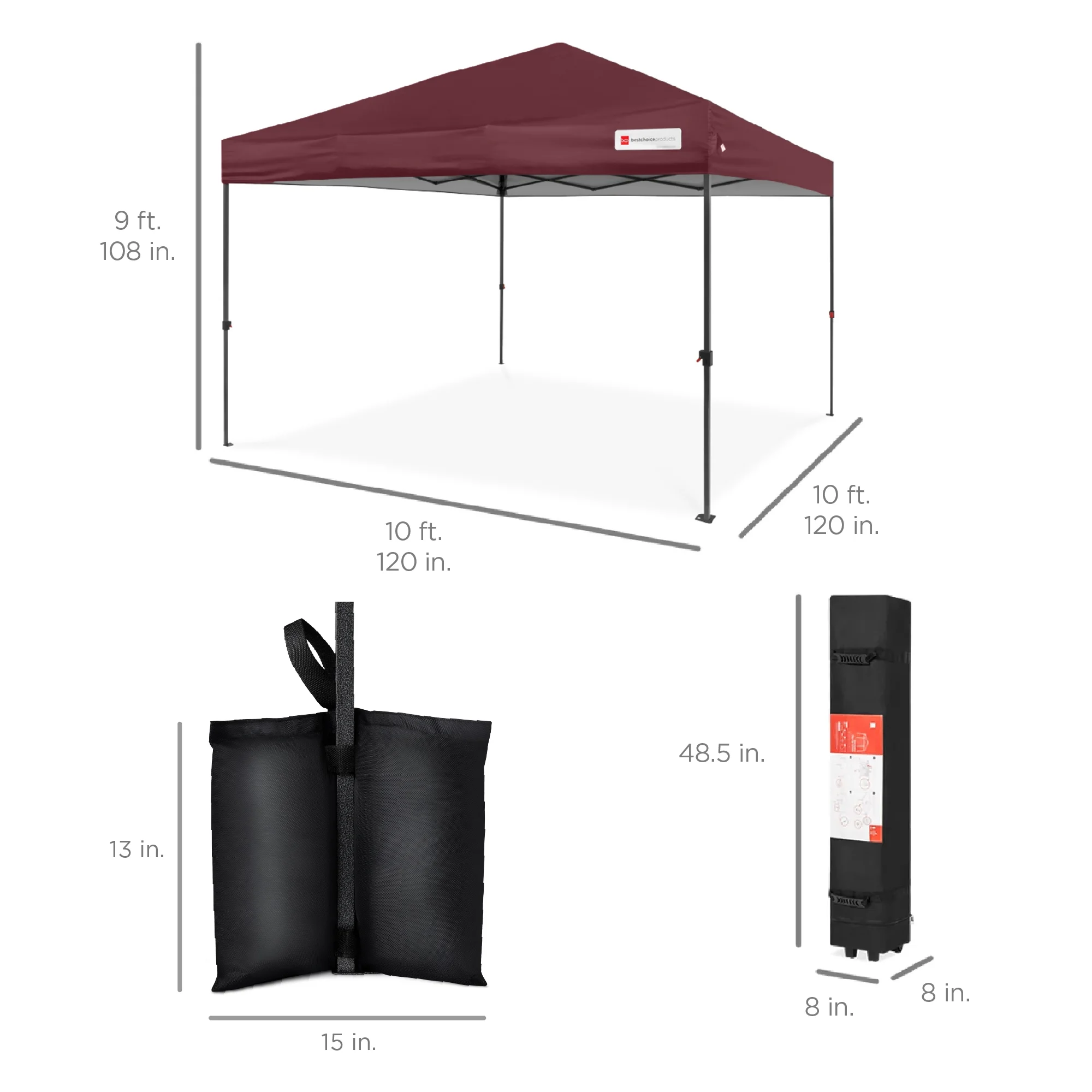 Best Choice Products 10x10ft Easy Setup Pop Up Canopy w/ 1-Button Setup, Wheeled Case, 4 Weight Bags - Cerulean - Womvr
