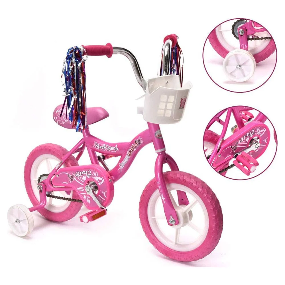 WonderPlay BMX 12 In. Kid's Bike for 2-4 Years Old, Bicycle for Girls with Front Basket, EVA Tires with Training Wheels, Pink - Womvr