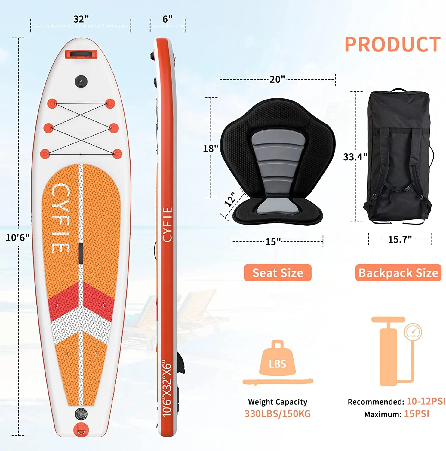 Paddle Board for Adult, Inflatable Surfboard Fishing Standup Cyfie Paddle Board 10.6 ft - Womvr