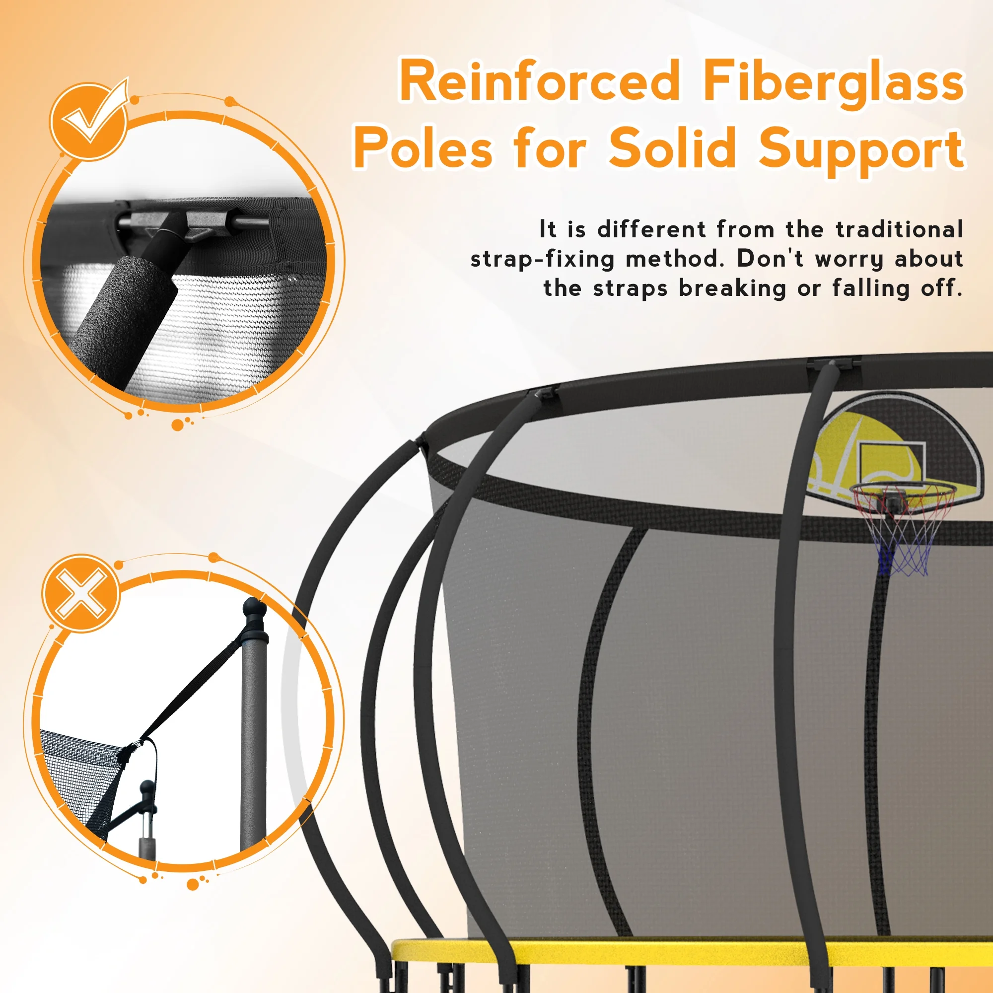 KOFUN Trampoline with Basketball Hoop, 8FT 10FT 12FT 14FT 15FT 16FT Trampoline with Enclosure, Anchors Kit, Ladder, Heavy Duty Backyard Trampoline for Kids Adults, Galvanized Anti-Rust Coating, Black - Womvr