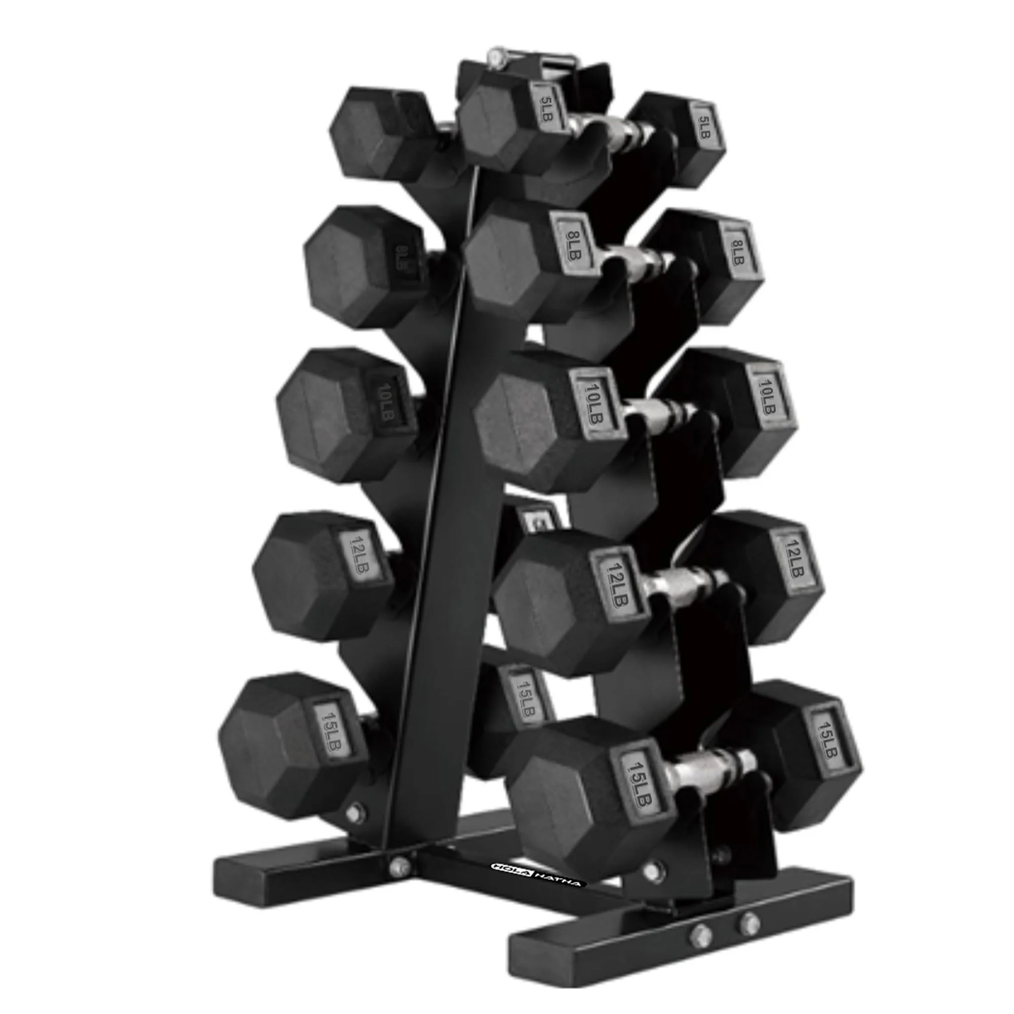 HolaHatha 5, 8, 10, 12 and 15 Pound Hexagonal Dumbbell Weight Set with Rack - Womvr