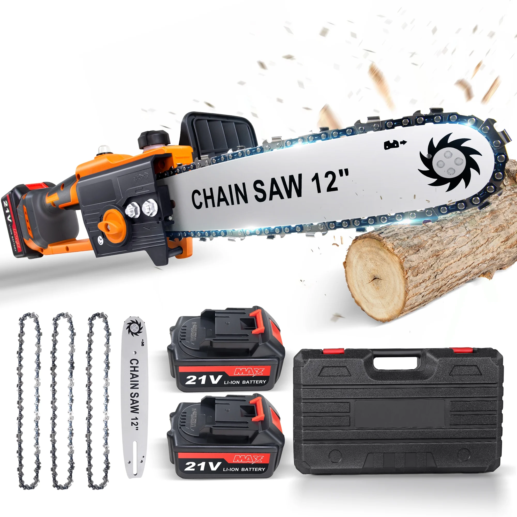 iFanze 12 inch Chainsaw Cordless, Handheld Electric Chain Saw Power Chainsaws with 2 Battery for Wood Cutting Tree Trimming, Orange - Womvr