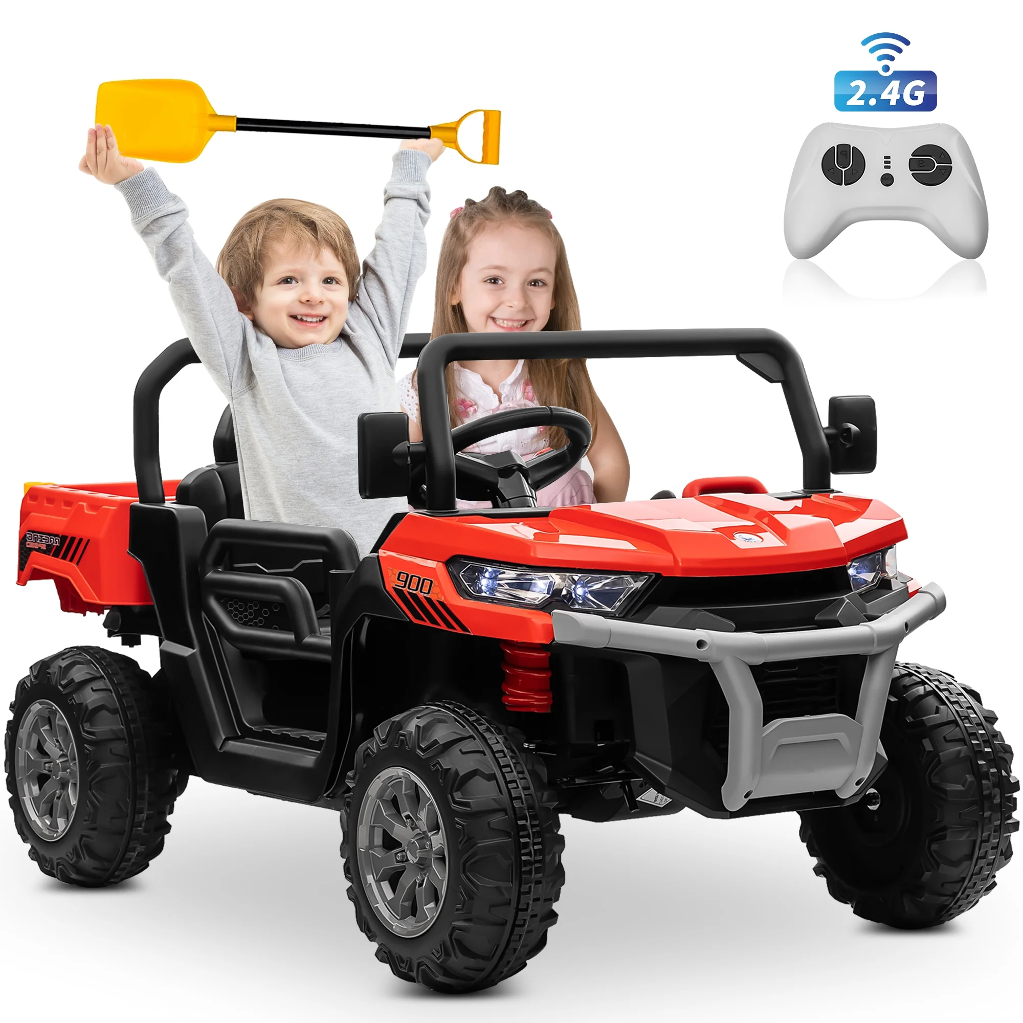 24V Kids Ride on Car UTV, 2 Seater Electric Powered Ride on Toys Truck with Trailer Remote Control - Womvr