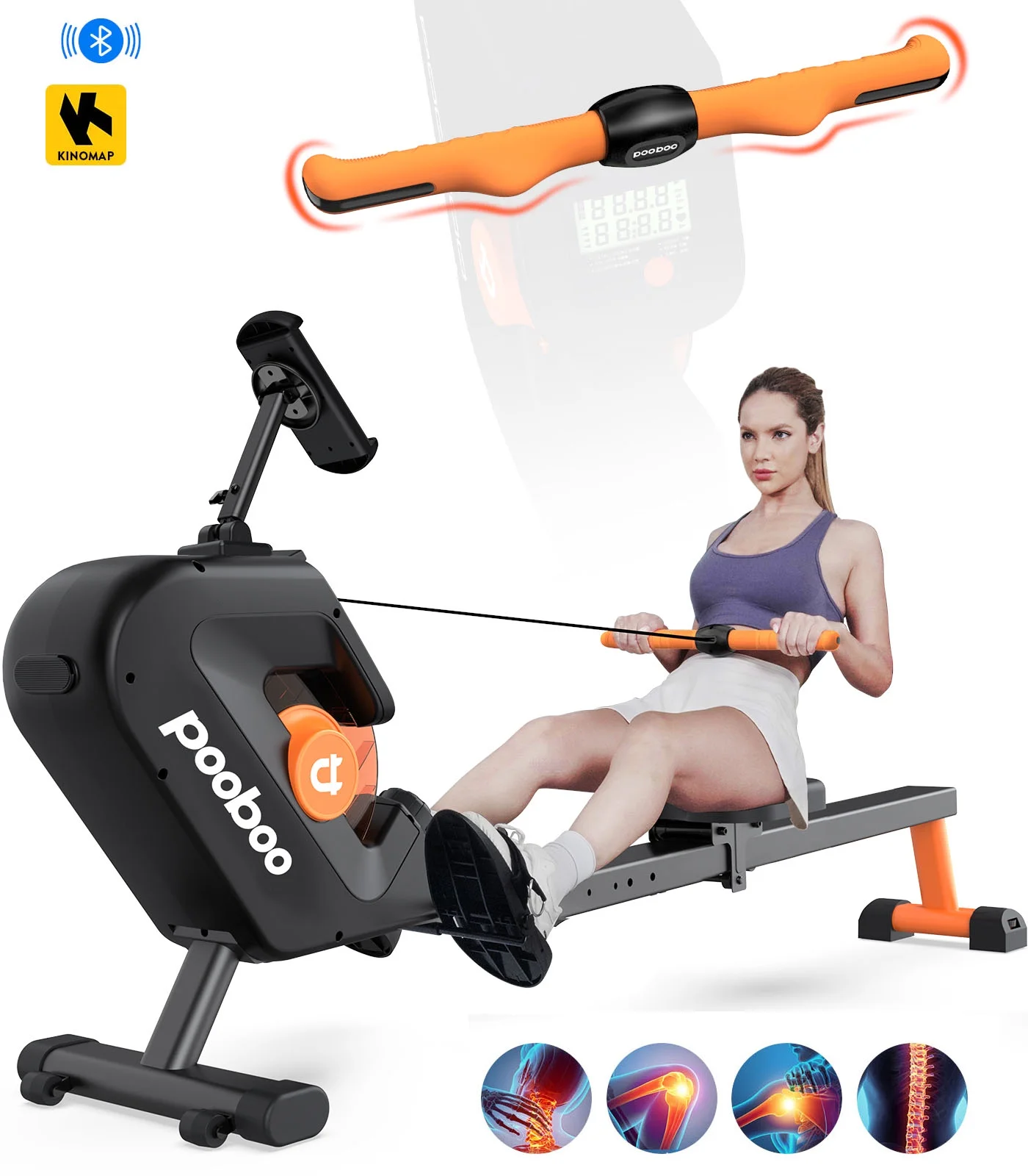 Pooboo 85% Pre-assembled Magnetic Rowing Machines Rower Foldable Build-in Bluetooth 8 Level Resistance Indoor Rower Machines Home Exercise 350lb - Womvr