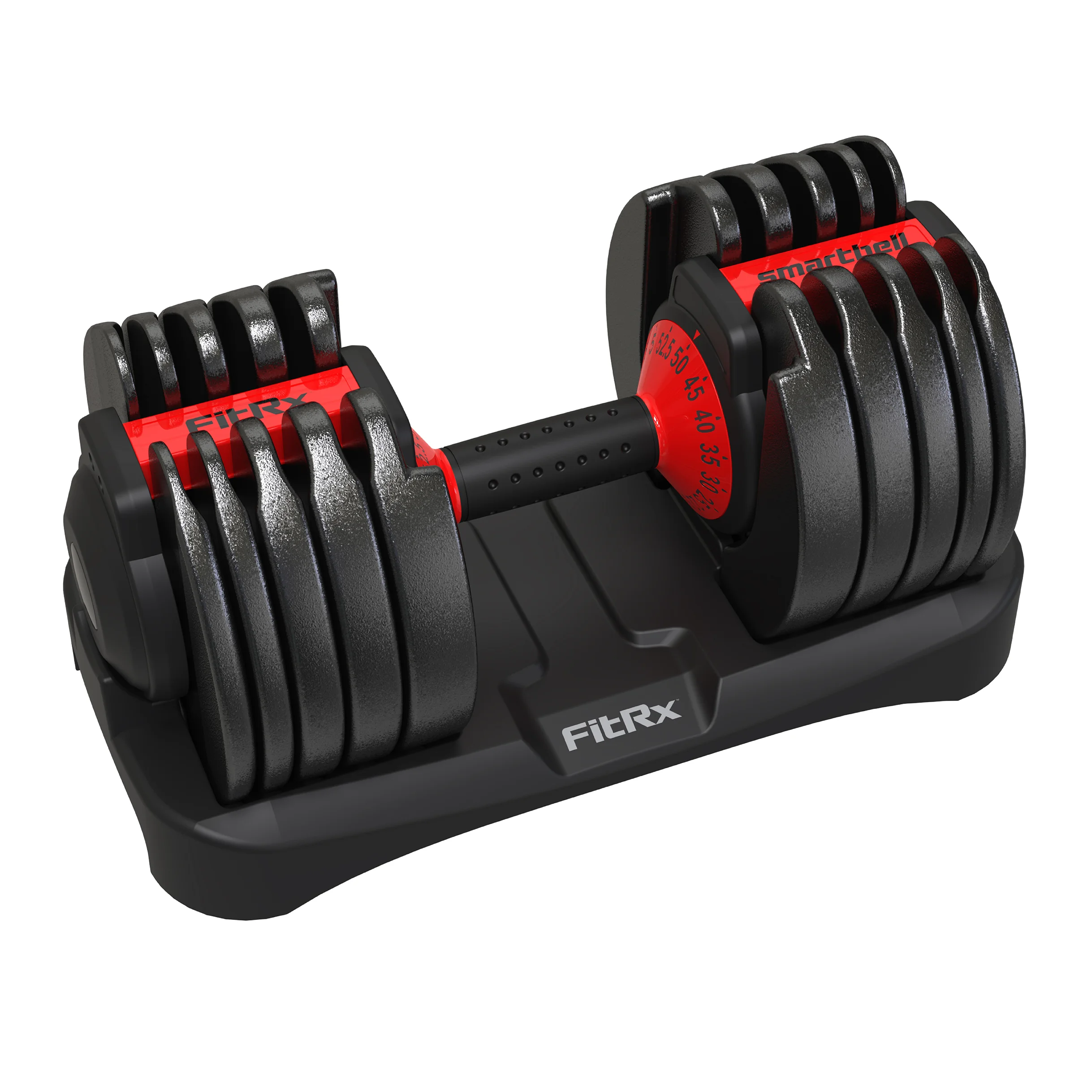 FitRx SmartBell, Quick-Select Adjustable Dumbbell, 5-52.5 lbs. Weight, Black, Single - Womvr