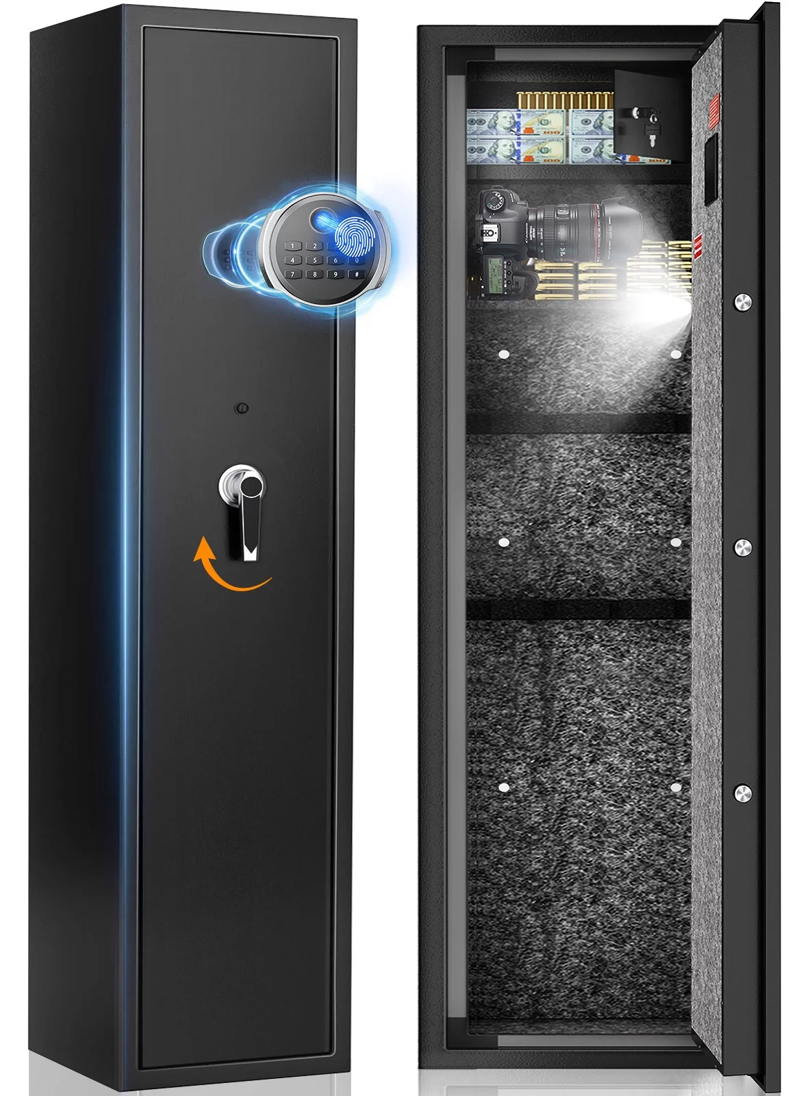 SRWTRCHRY Fingerprint 5-Gun Safe, 2s Quick Access Gun Cabinet with 2 Open Ways, Electronic Storage Cabinet for Rifles, Heavy-Duty Security Cabinet with Removable Shelf, 56''H - Womvr