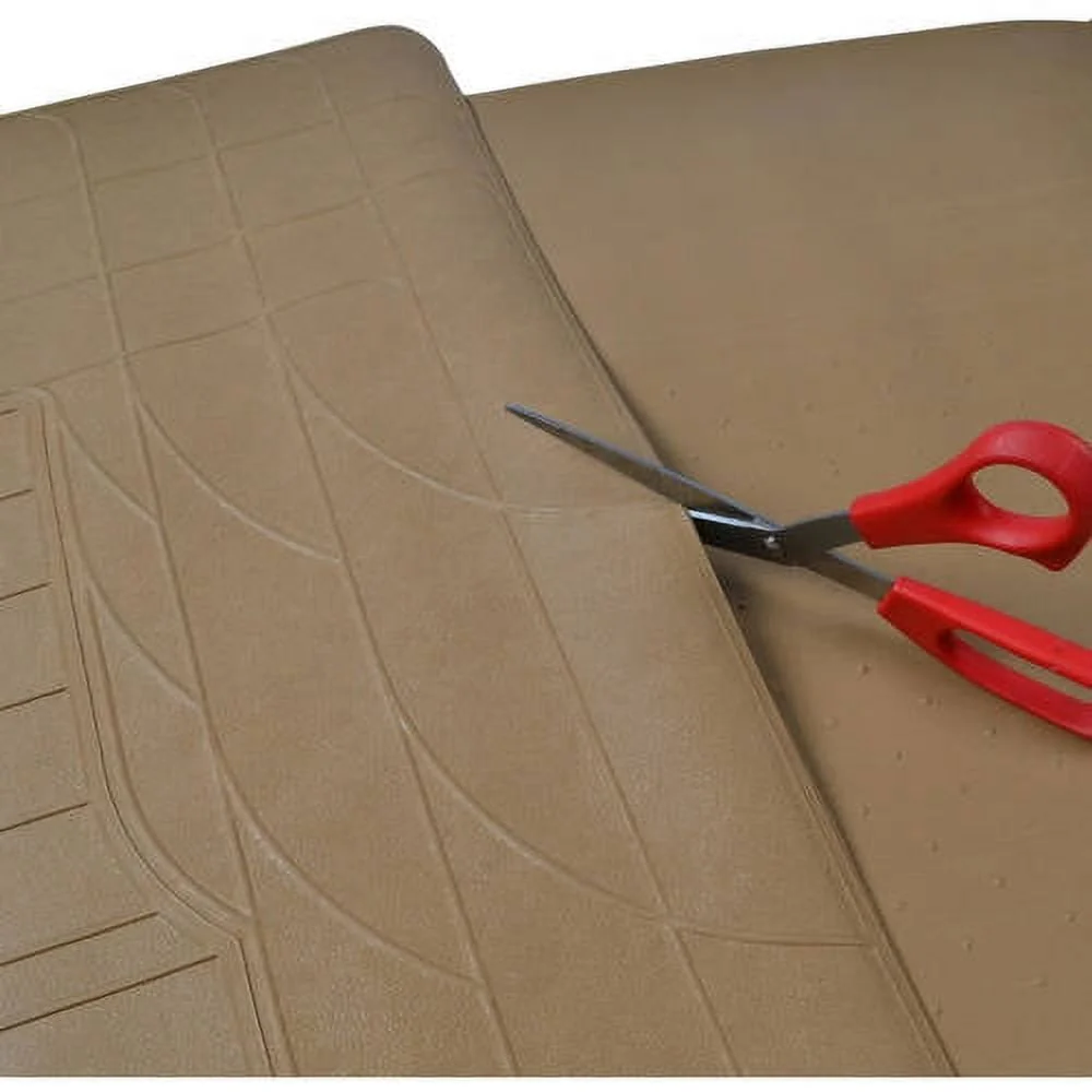 Motor Trend 100 Percent Odorless Car Floor Mats with Standard Trunk Cargo Mat, 4 Pieces Rubber Protection, Black Beige Gray - Womvr