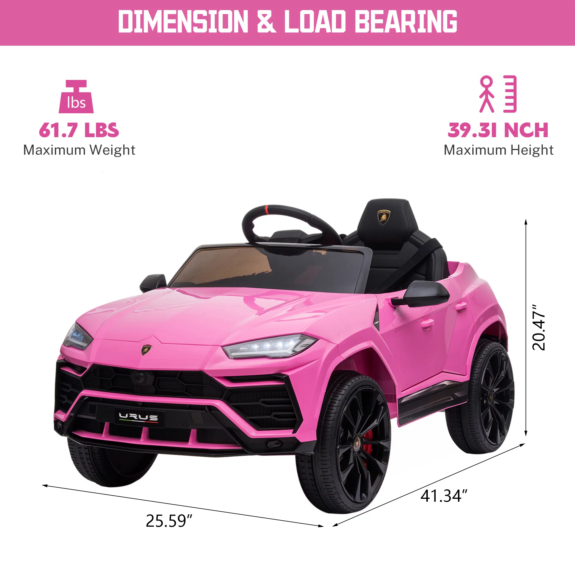 Seizeen 12V Kids Ride On Cars Battery Powered, Lamborghini Ride on Toy w/ Remote Control, 3 Speeds, Music Player, Ride On Cars for Kids As Best Gift for Girls Boys, Pink - Womvr