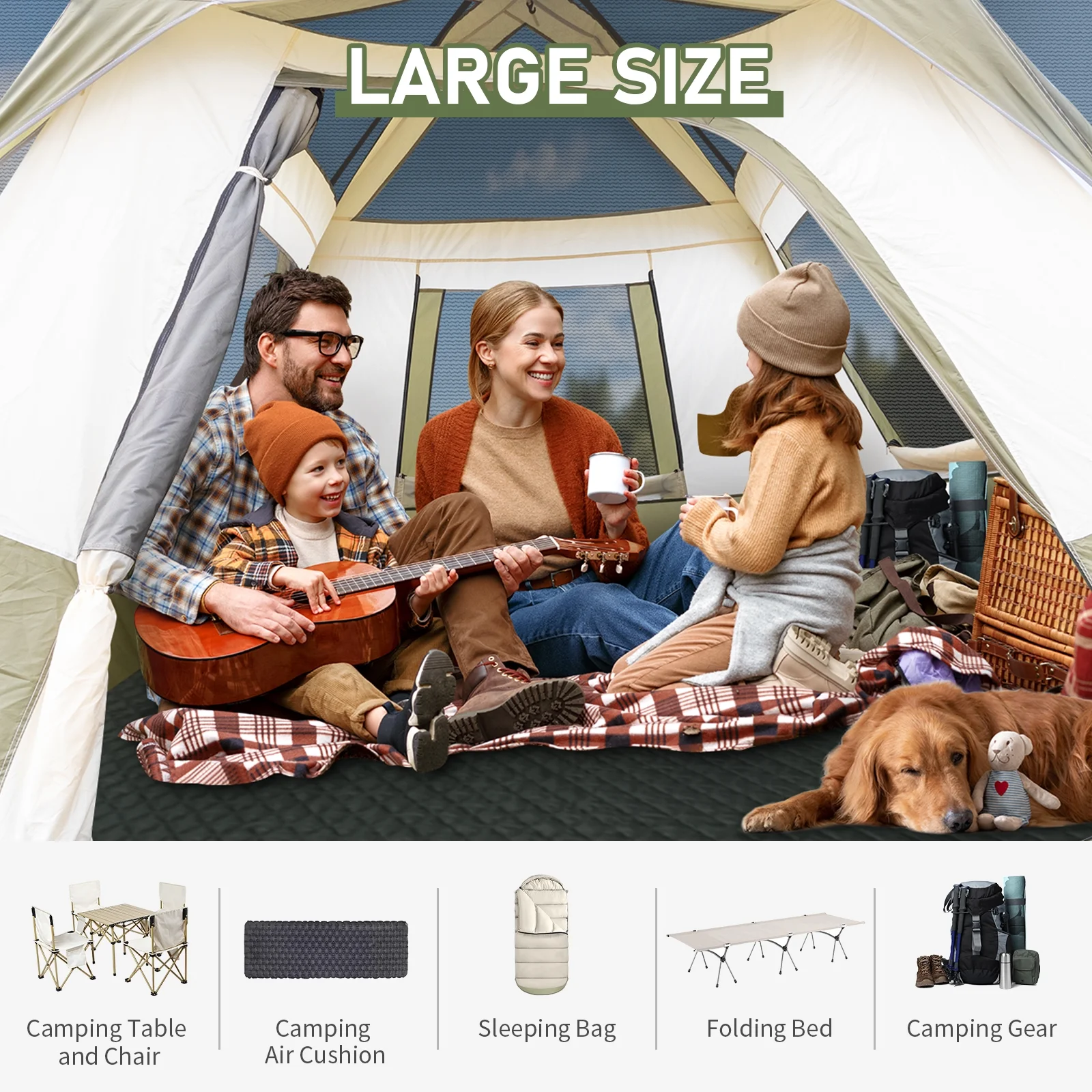 Zimtown Family Camping Tents 10 People Three Rooms Polyester Cloth Fiberglass Poles Dark Gray - Womvr