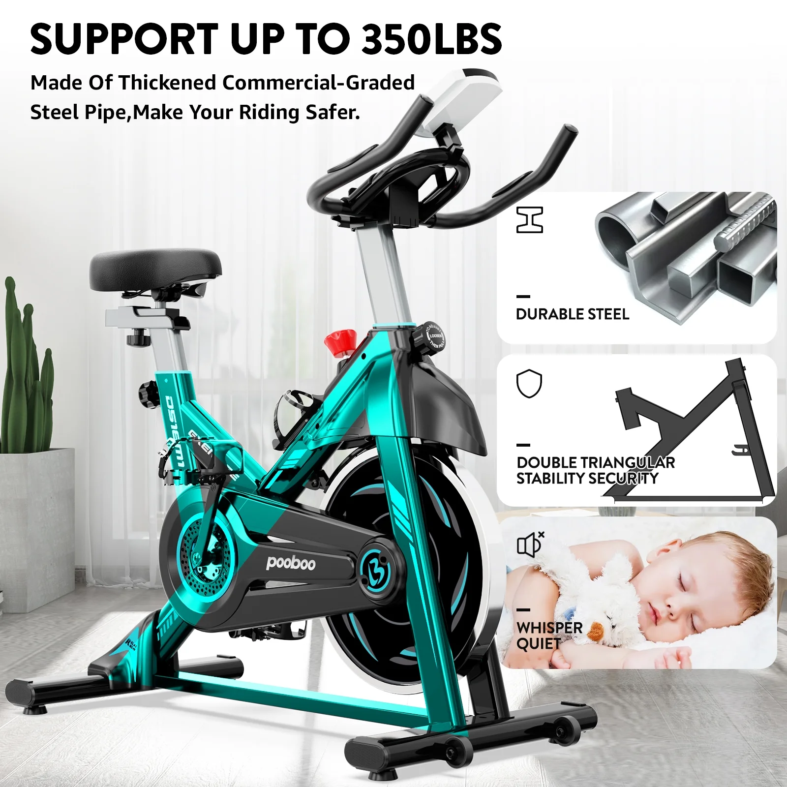 Pooboo Indoor Cycling Bike Magnetic Stationary Exercise Bikes Home Cardio Workout Bicycle Machine 350lb Flywheel Weight 40lbs - Womvr