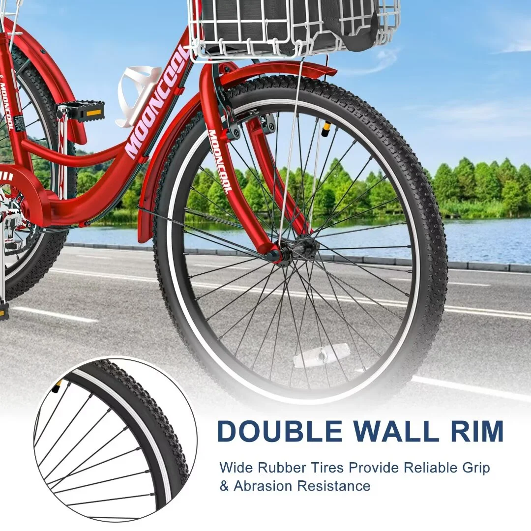 Docred Adult Tricycle 7 Speed 24 Inch Three Wheel Bike Cruiser Trike for Men/Women/Seniors - Womvr