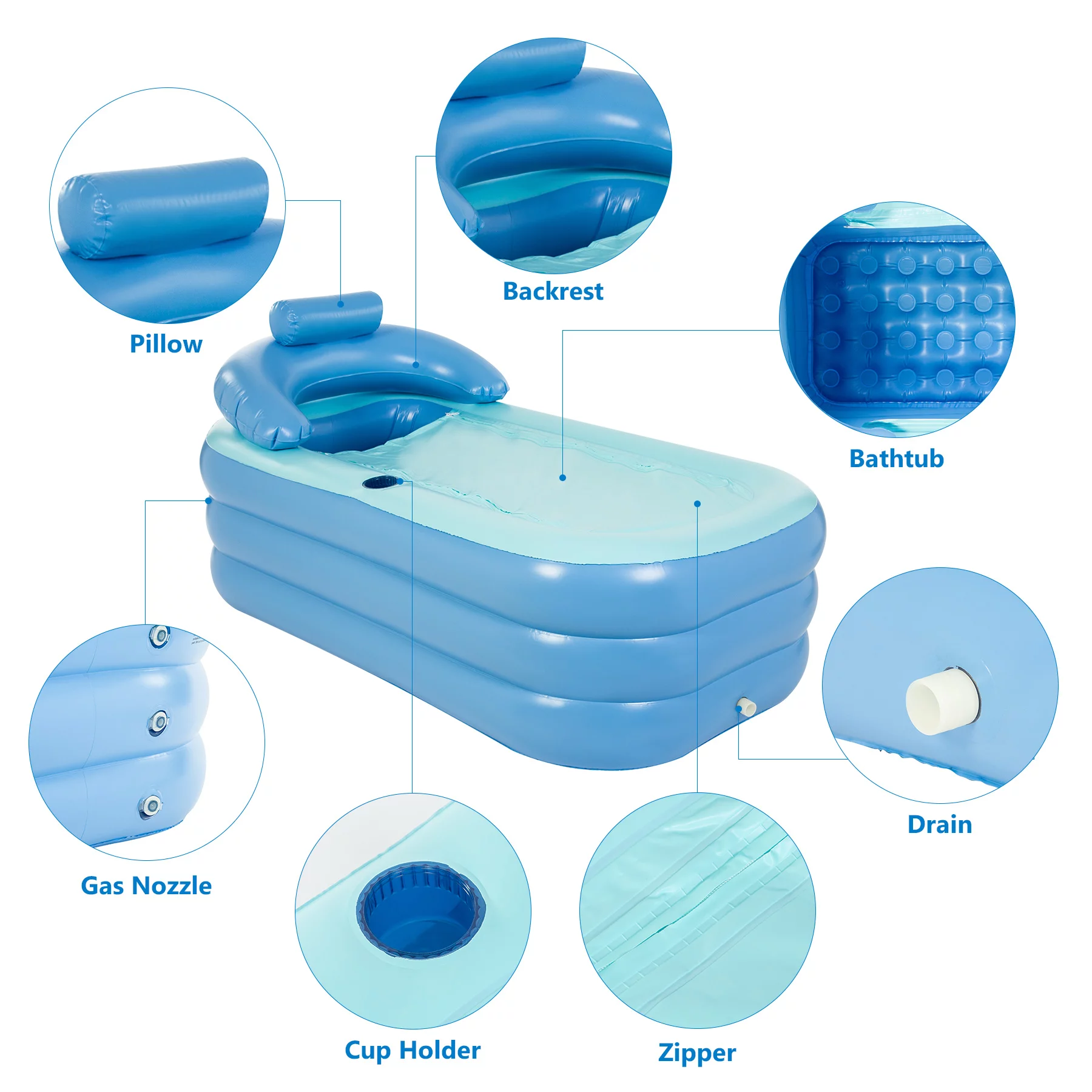 CO-Z 4-6 Person 7' Blow-Up Hot Tub with 130 Air Jets Cover Electric Pump Portable Pool, Gray - Womvr