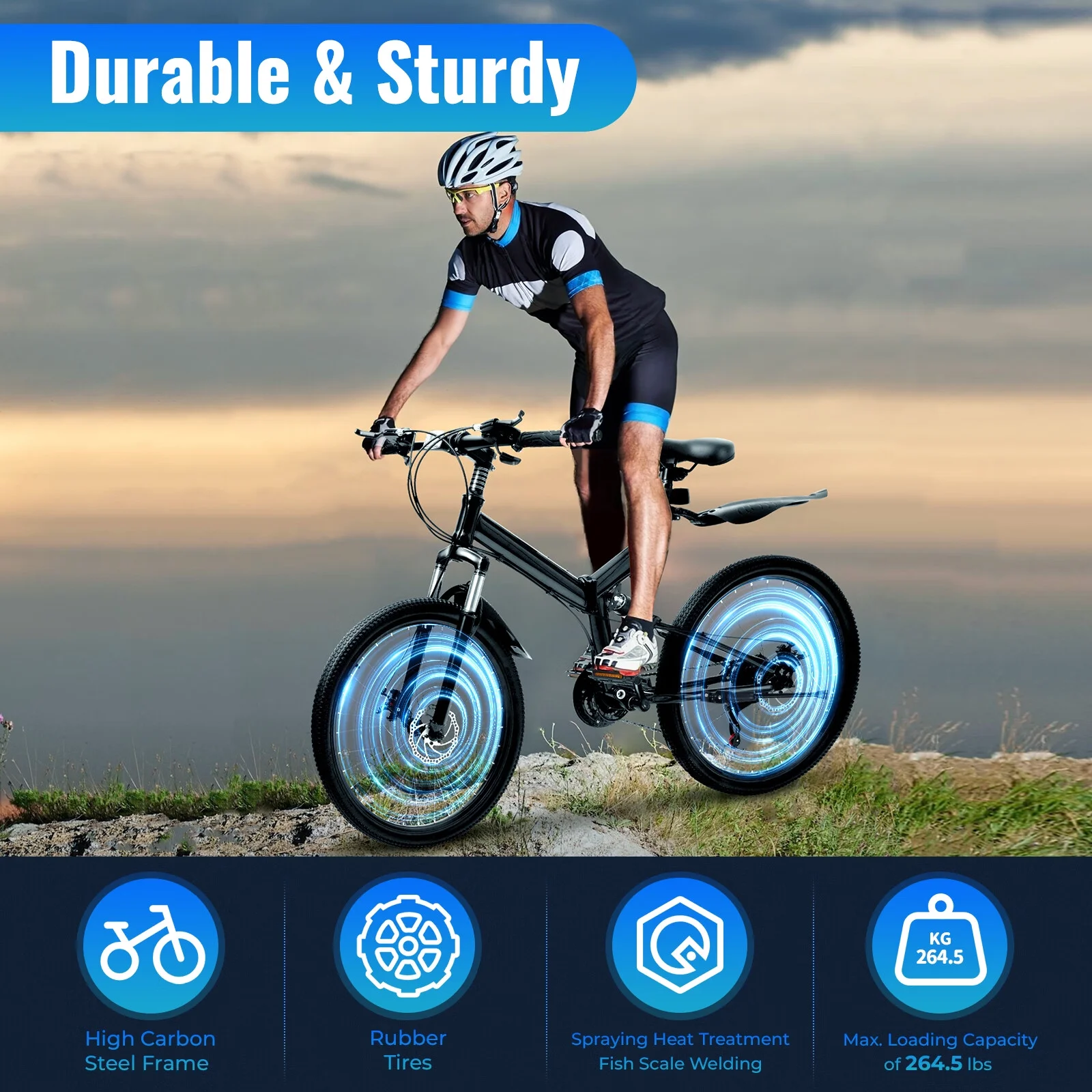 Aiqidi 26 Inch 21 Speed Folding Mountain Bike Full Suspension Dual Disc Brakes Bicycle Unisex Adult Bicycle Black - Womvr