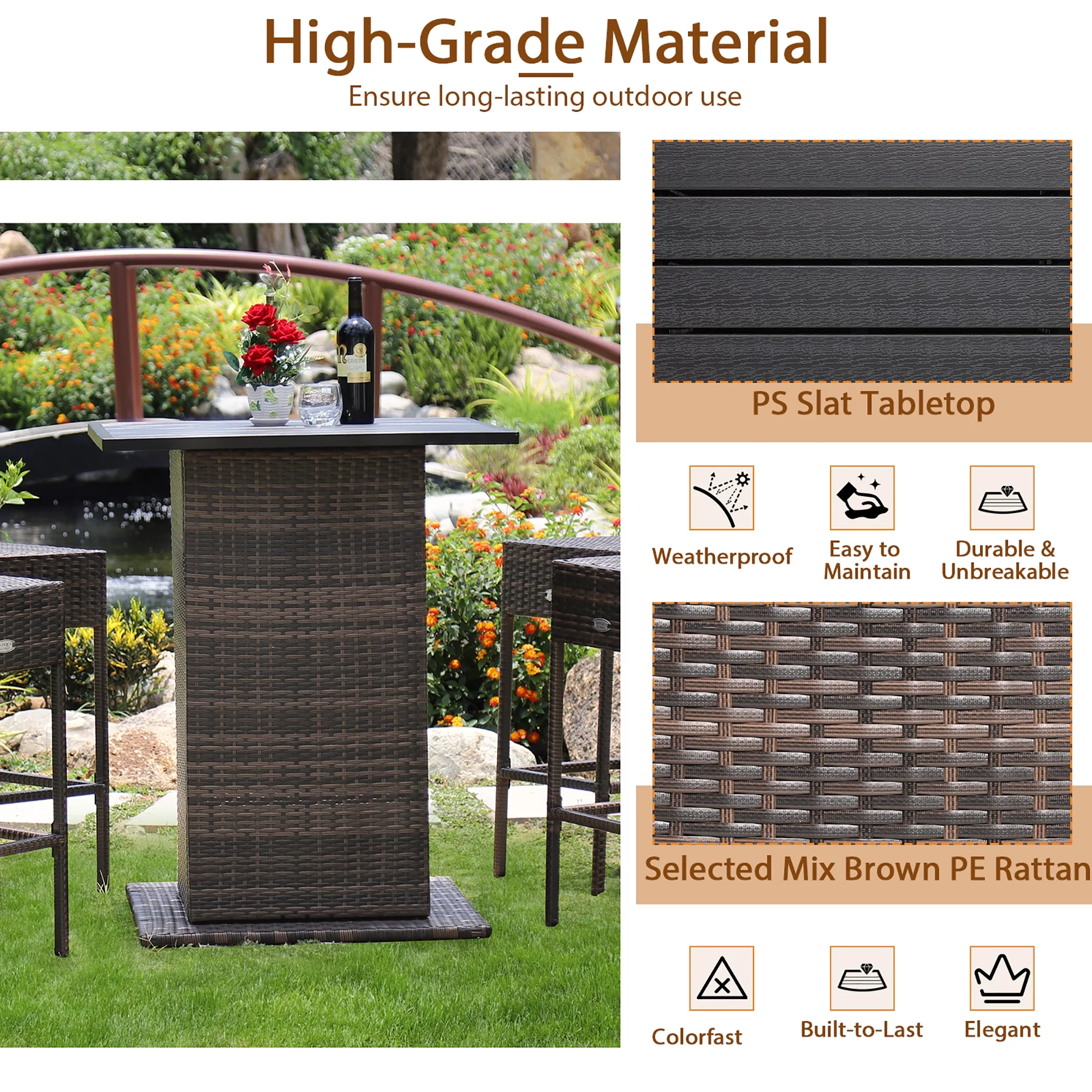 Gymax 5PCS Patio Bar Set Rattan Bar Furniture Set w/ Table & 4 Cushioned Stools Navy - Womvr