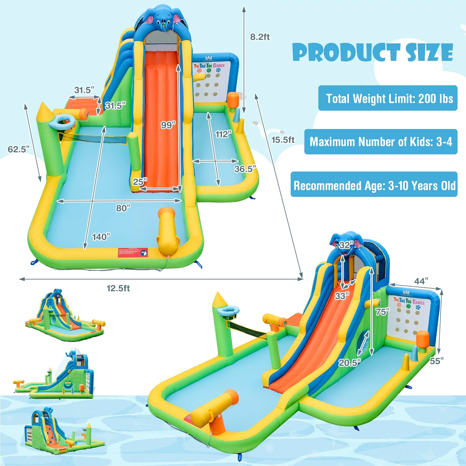 Topbuy Inflatable Water Slide 9-in-1 Blow-up Water Park for Kids with Splash Pool Climbing Wall Water Guns Basketball Toss - Womvr