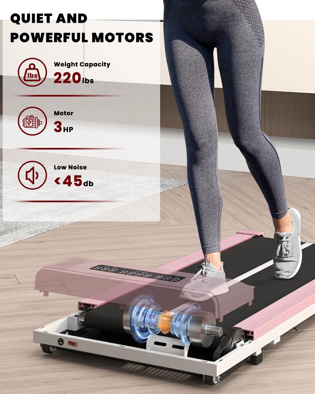 Home Fitness Code Foldable Treadmill with Bluetooth Speaker, 3HP Under Desk Treadmills for Home - Womvr
