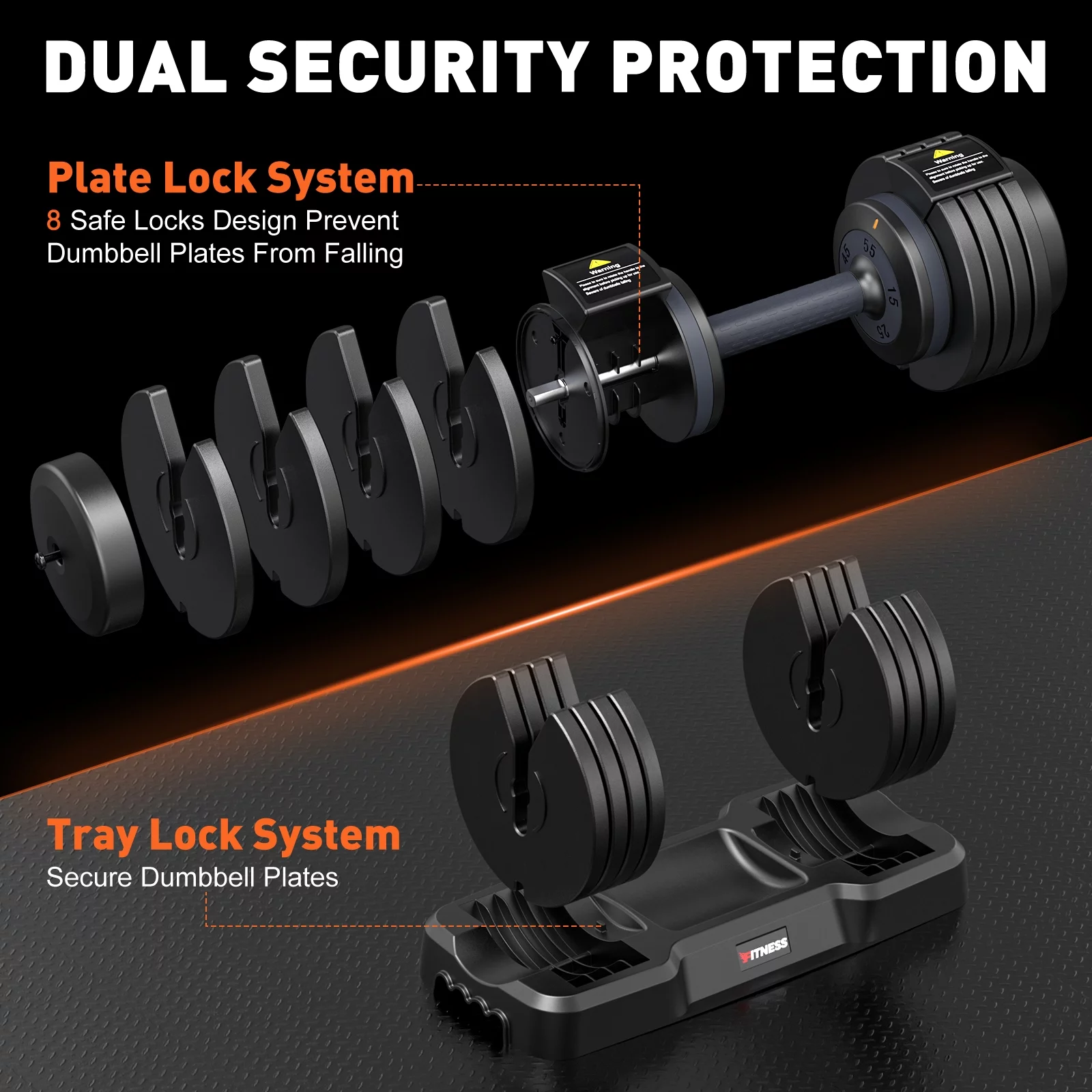 GIKPAL 110lb(505lb*2) Adjustable Dumbbells, 5-50lbs Dumbells Adjustable Free Weights Plates with Tray for Workout Strength Training Fitness Women / Men,Pair, Black - Womvr