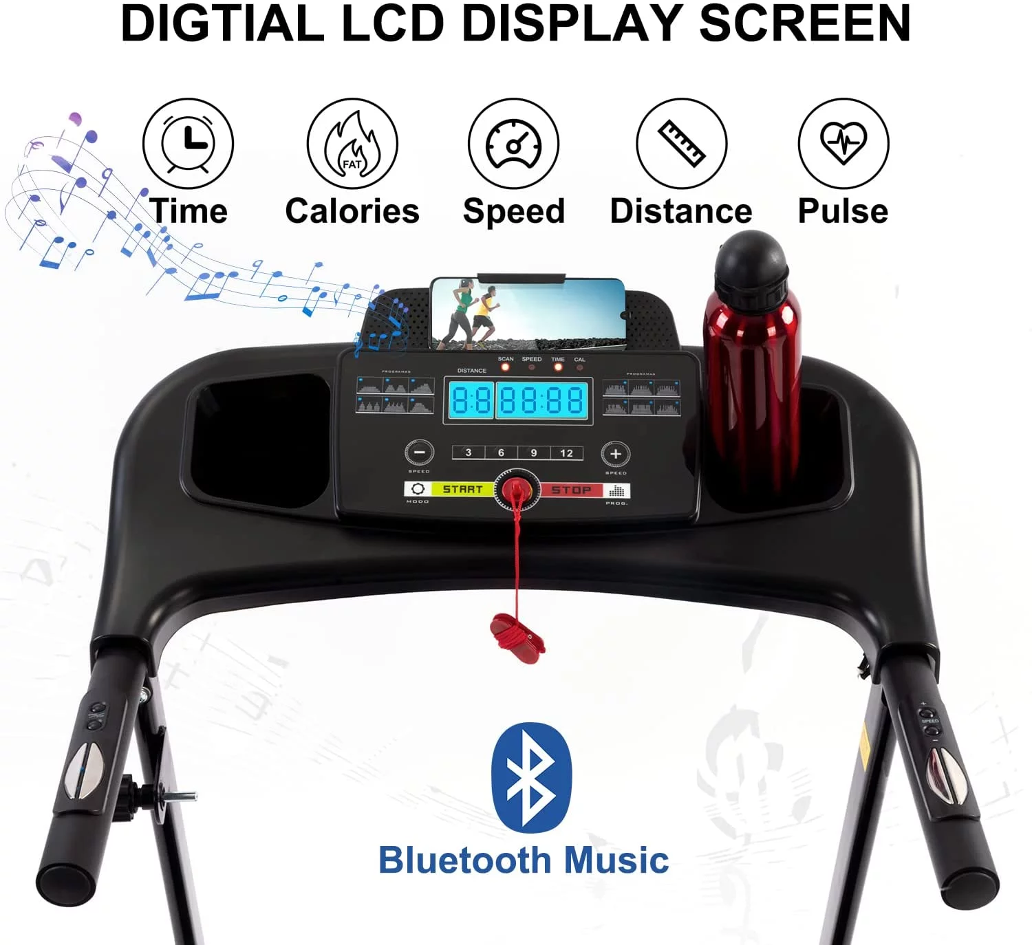 Folding Treadmill Portable Running Walking Jogging Exercise Machine With Phone Holder Black - Womvr