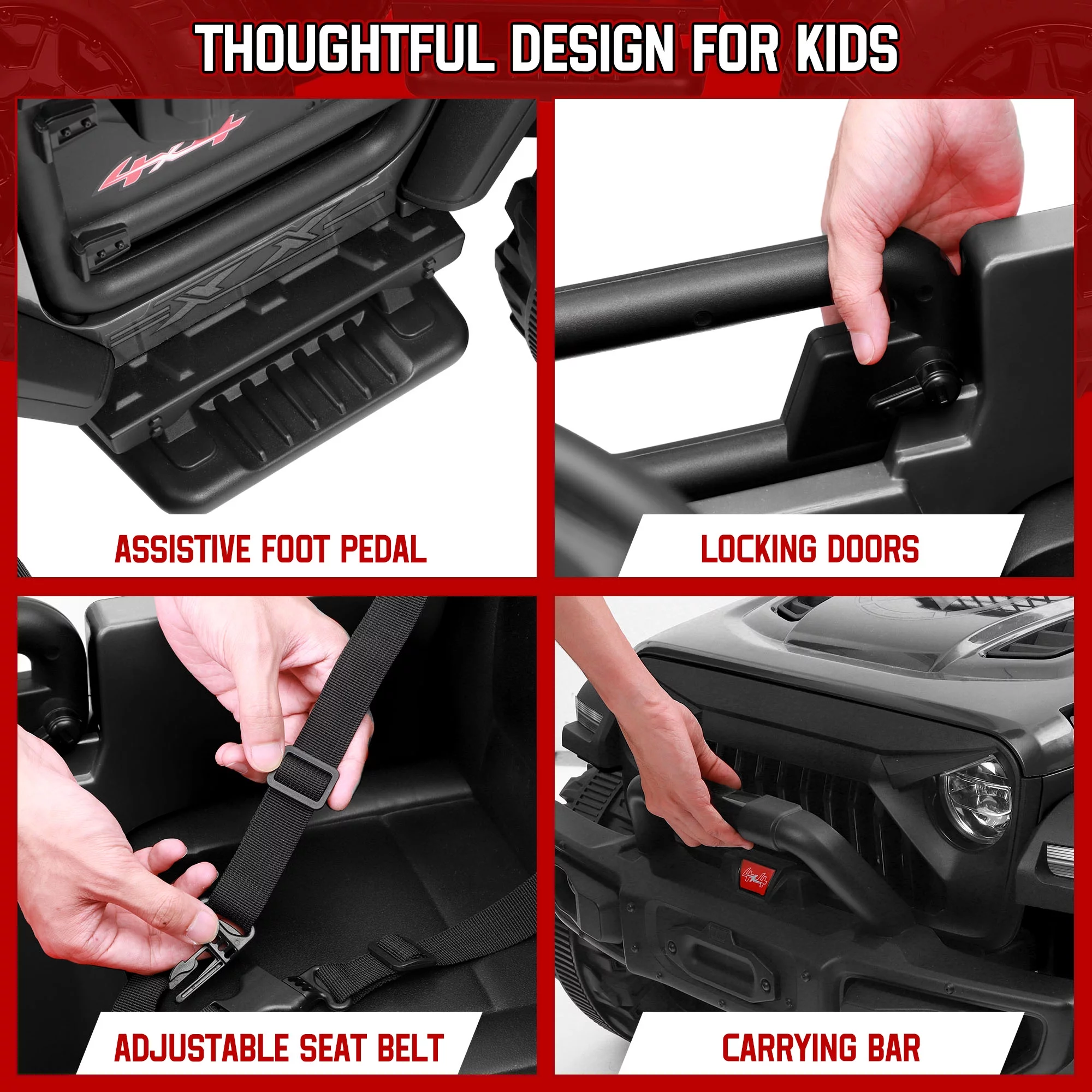 Wisairt 24V Kids Ride on Truck, 2 Seater Powered Ride on Car w/ Remote Control and Storage Space, 3 Speeds, Bluetooth, LED Lights (Black) - Womvr