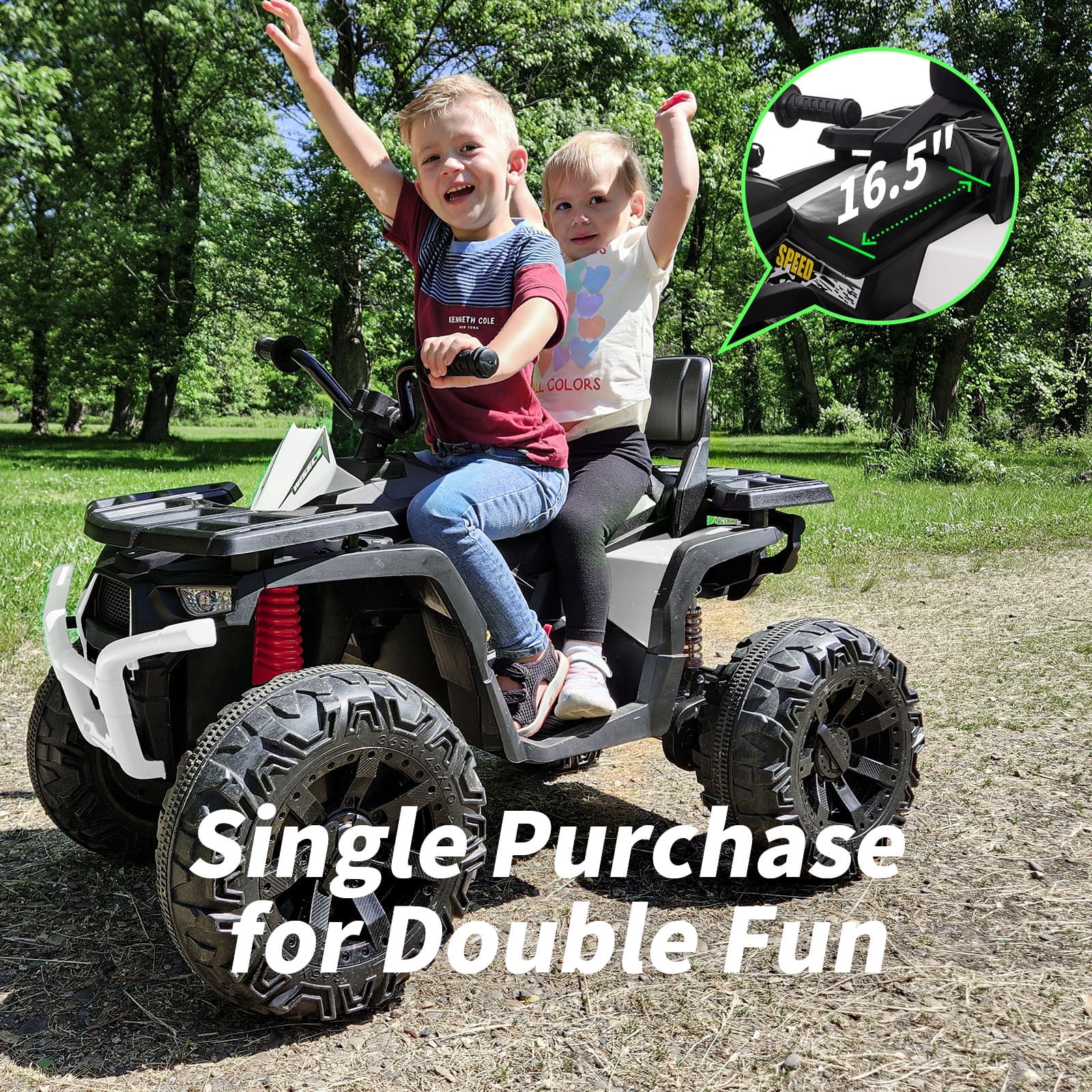 Hikiddo JC333 24V Ride on Toy, Kids ATV 4-Wheeler with 400W Motor, 2 Seater - Black - Womvr