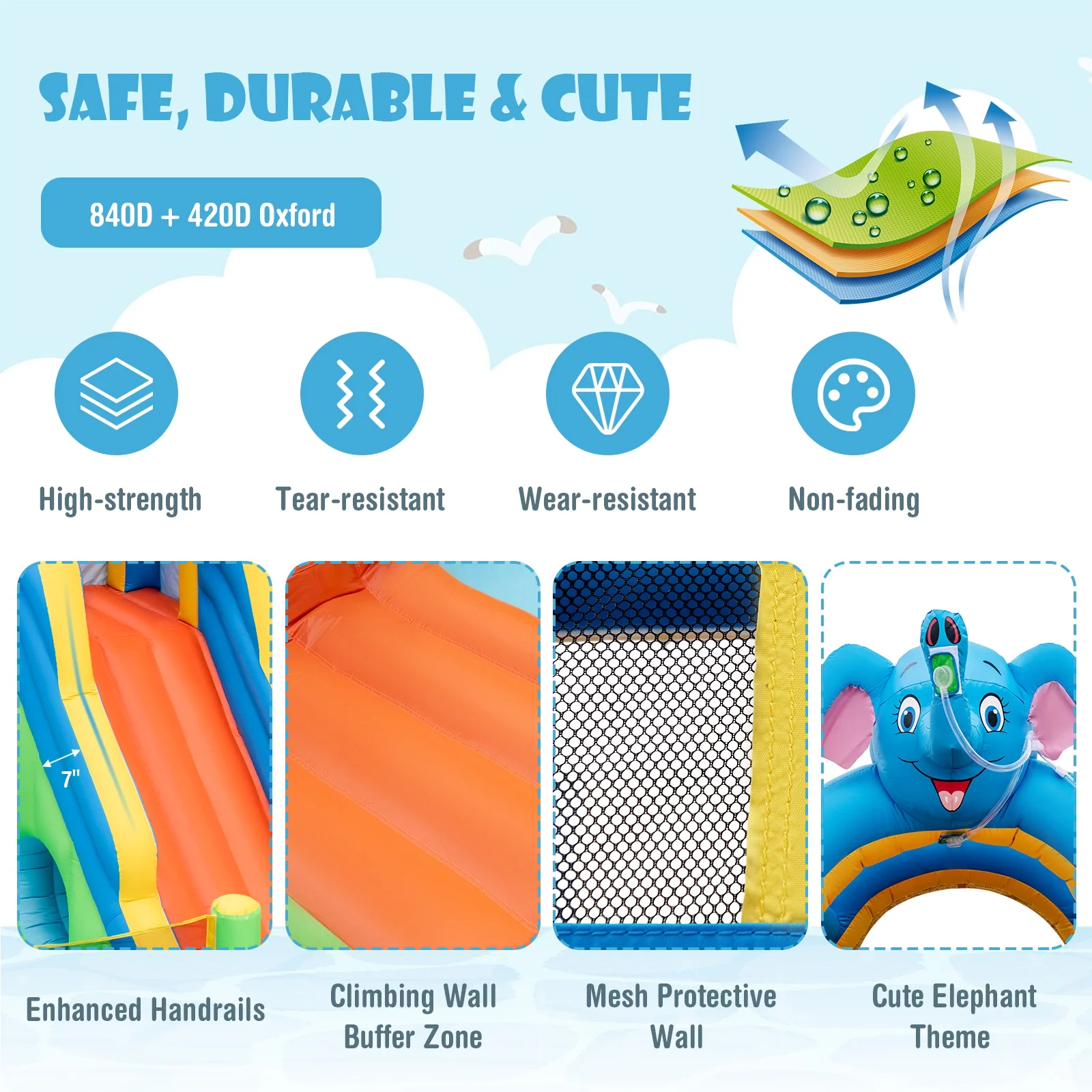 Topbuy Inflatable Water Slide 9-in-1 Blow-up Water Park for Kids with Splash Pool Climbing Wall Water Guns Basketball Toss - Womvr