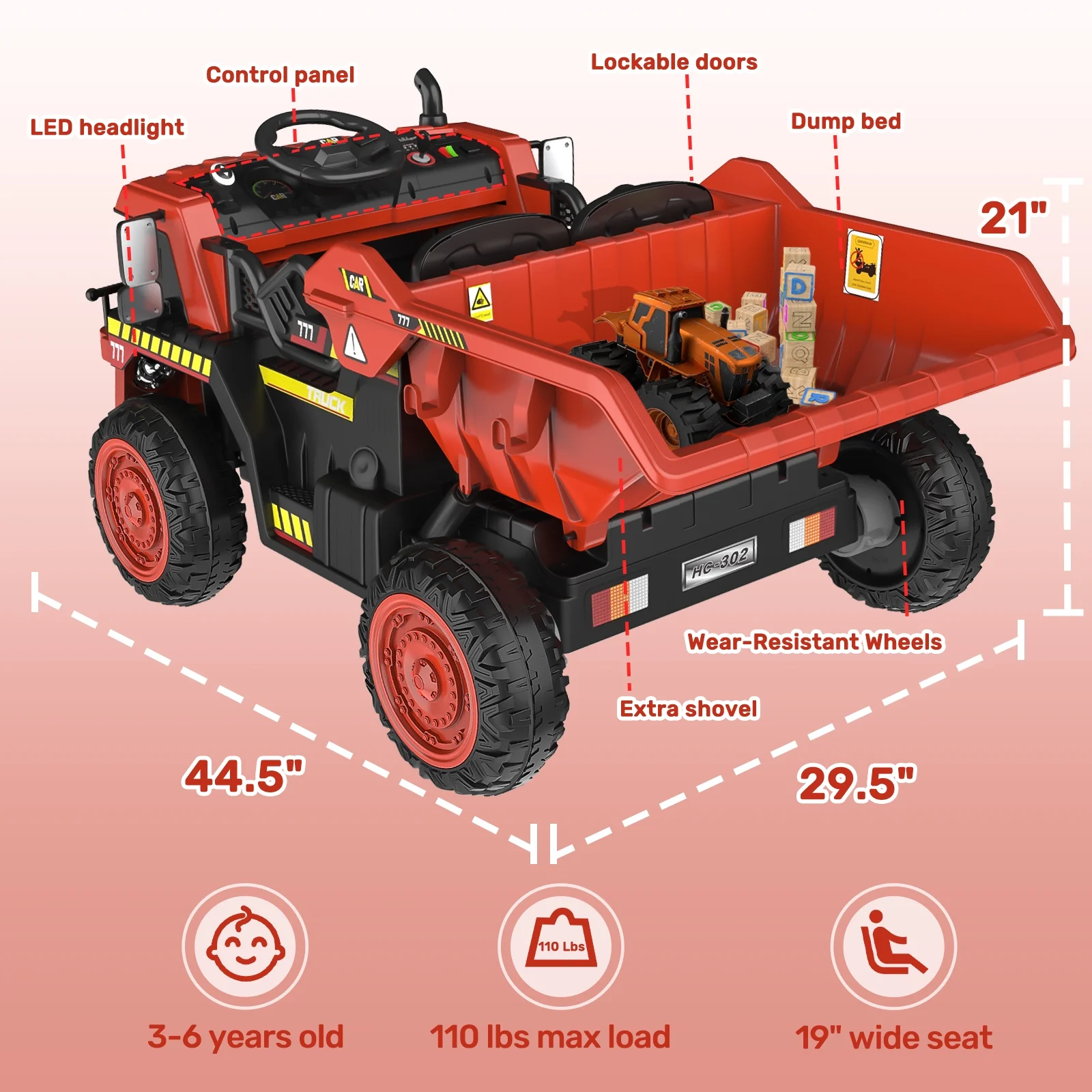 TOKTOO 12Volt Powered Ride on Toy Car for Girls Boys, Dump Truck w/ Electric Dump Bed, Remote Control, Music Player, 1 Seater Electric Car-Ochre Yellow - Womvr