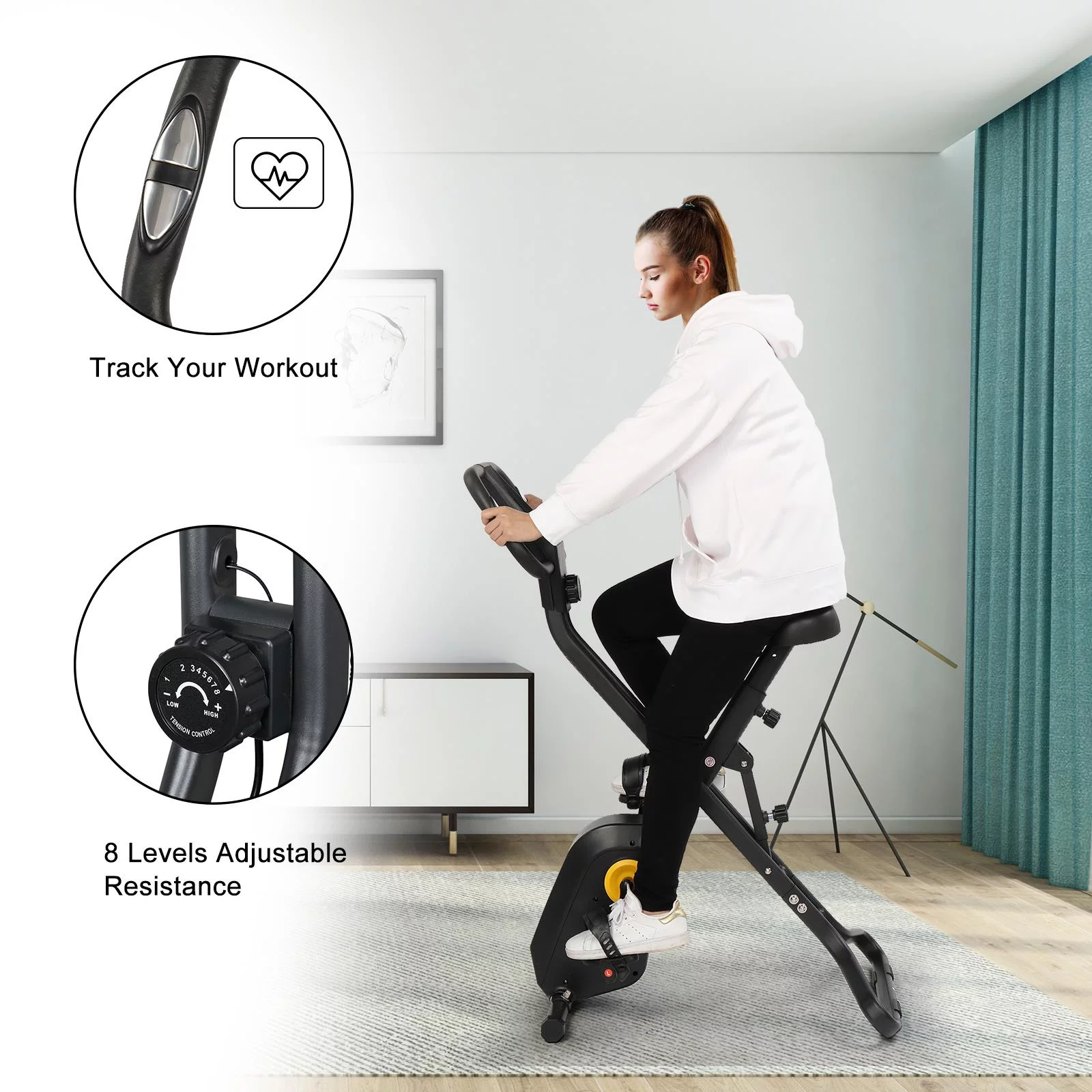 Zimtown Exercise Bike, Folding Magnetic Upright Recumbent Bike - Womvr