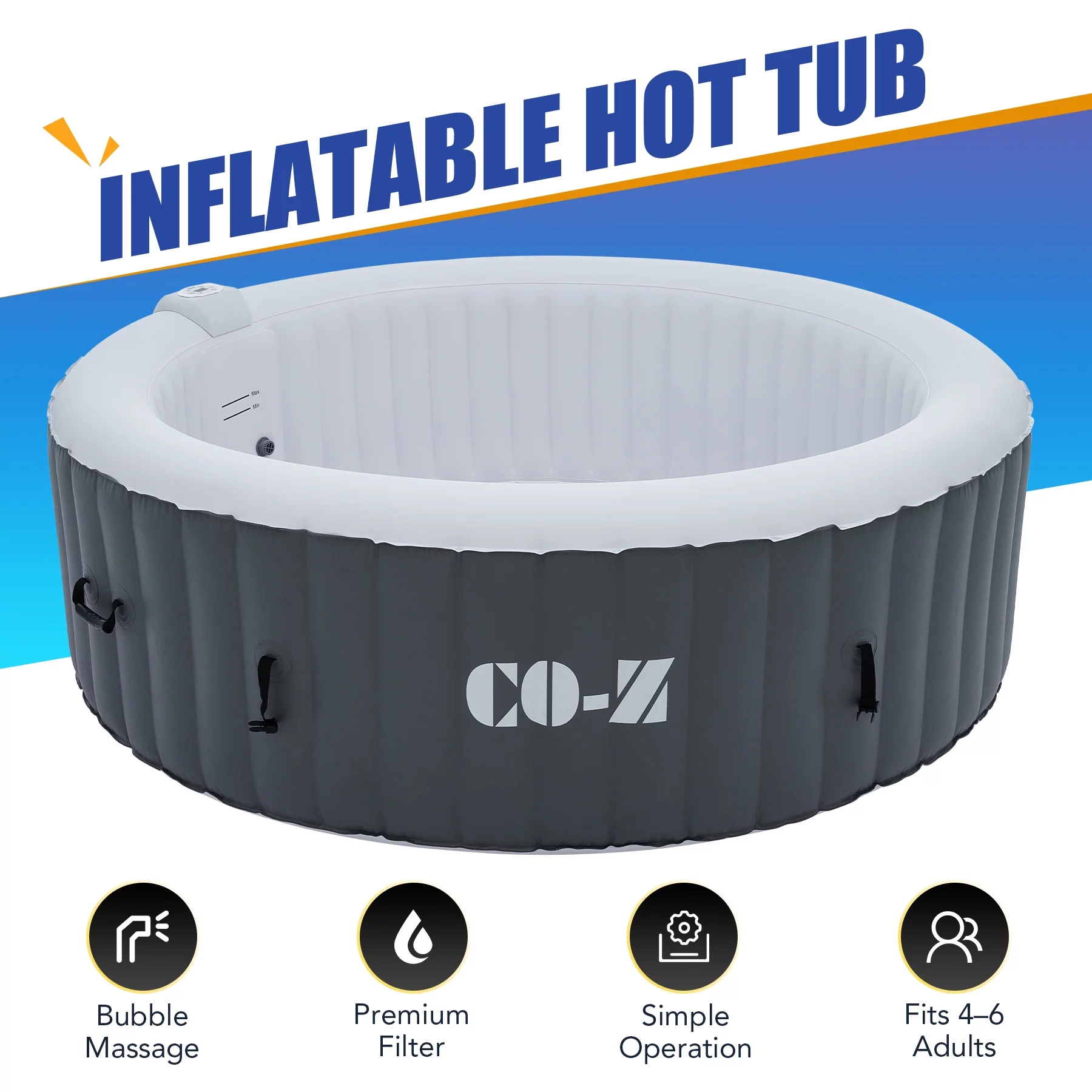 CO-Z 4-6 Person 7' Blow-Up Hot Tub with 130 Air Jets Cover Electric Pump Portable Pool, Gray - Womvr