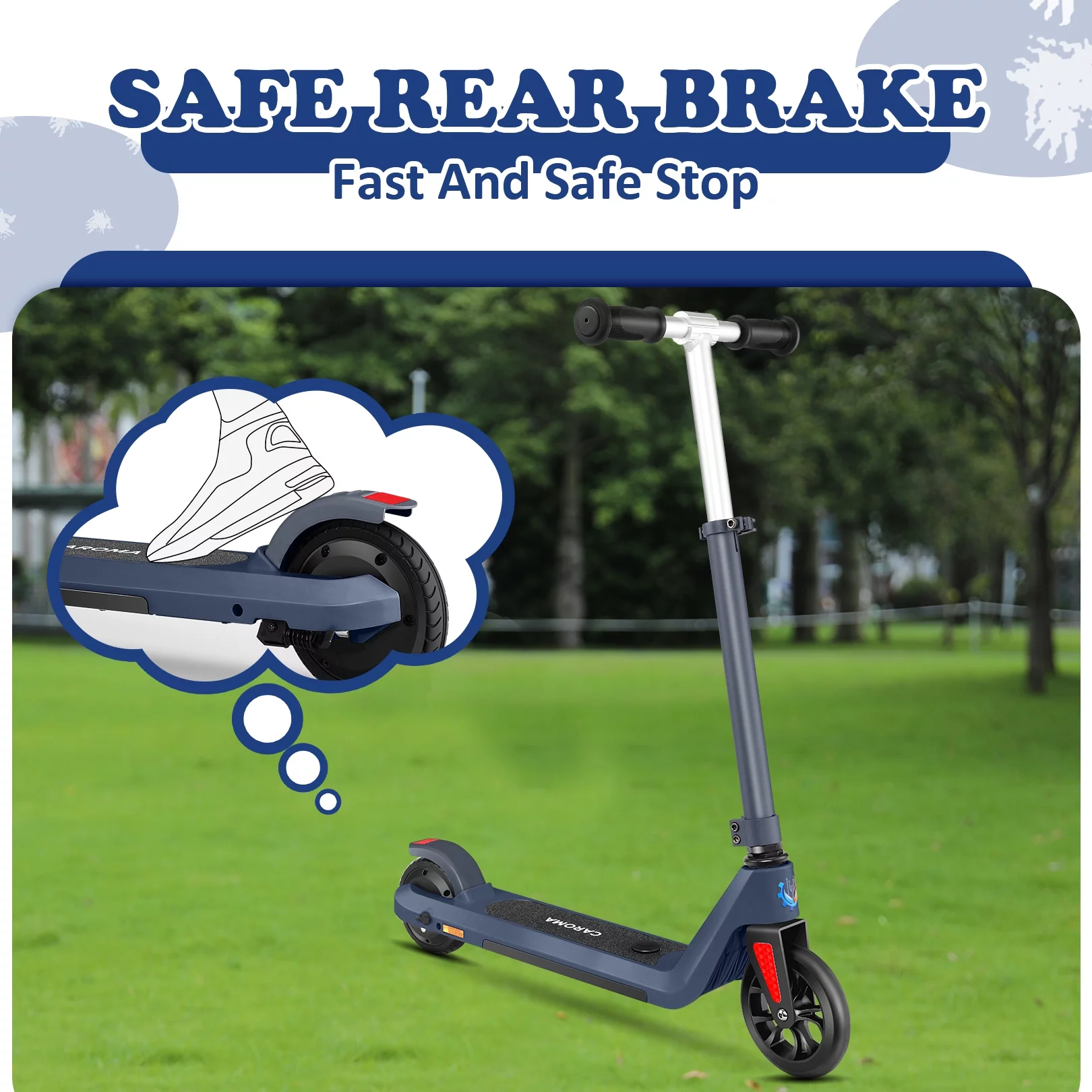 Caroma Kids Electric Scooter, 6+ Boys and Girls Safe Kick Scooter, Adjustable Speed and Handlebar - Womvr