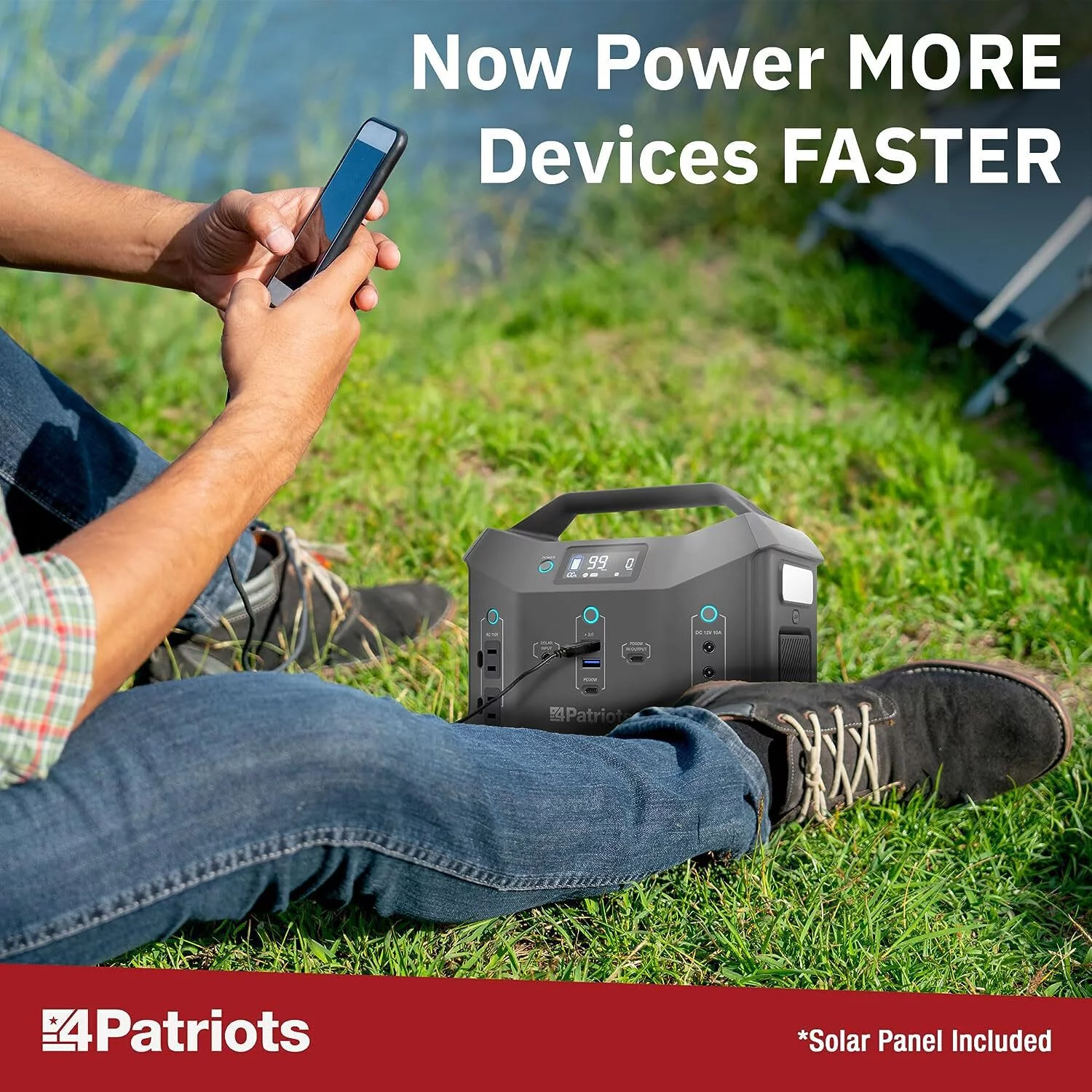 4Patriots Patriot Power Sidekick Solar Generator, 300wH Portable Power Station with 40 Watt Solar Panel, AC Fast Charging in 5 Hours, Dual 110V AC Outlets, Only 8 Lbs - Womvr