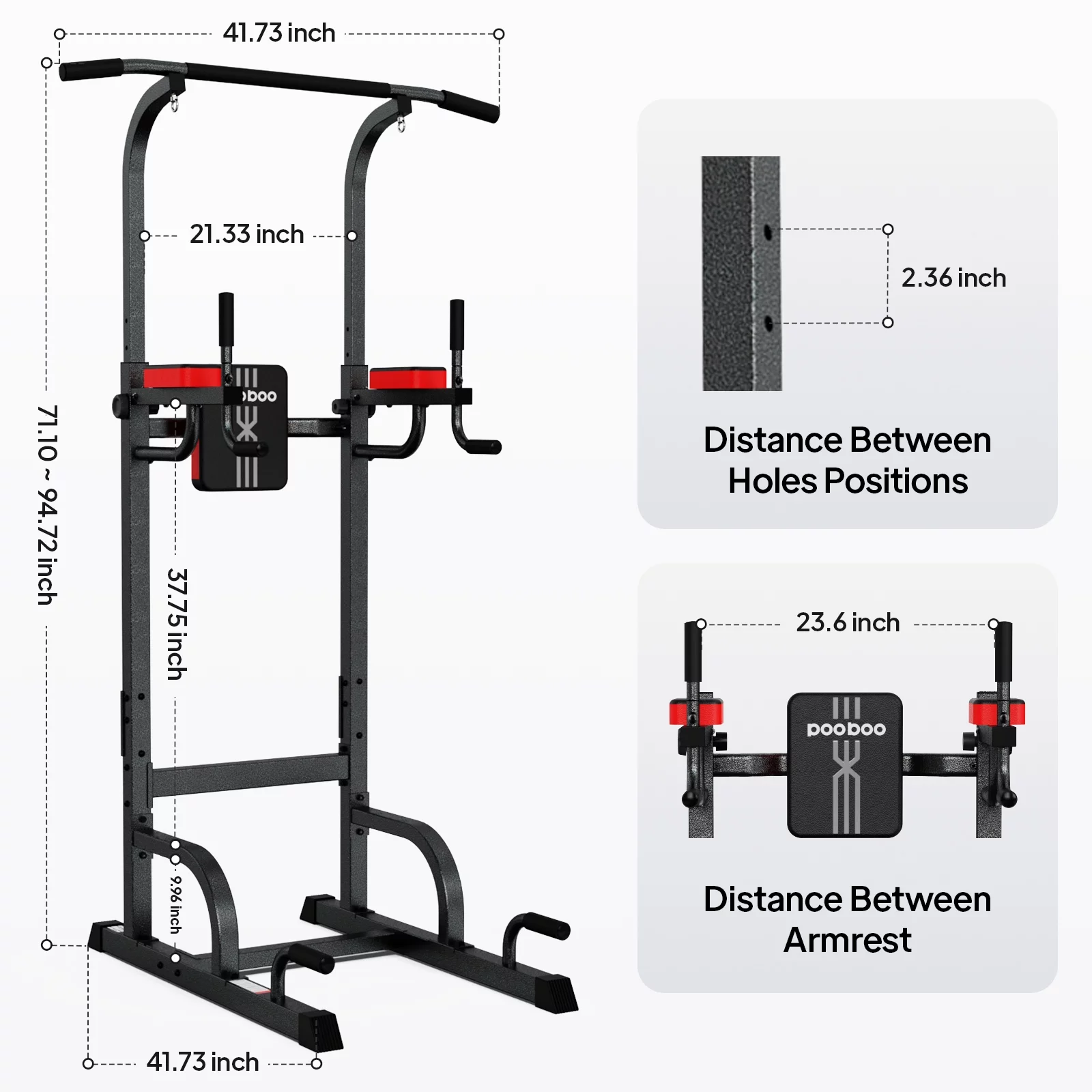 Pooboo Body Champ Multifunction Power Tower Dip Station Pull up Bar Power Rack for Home Gym Strength Training Workout Equipment Max Weight 480lbs - Womvr