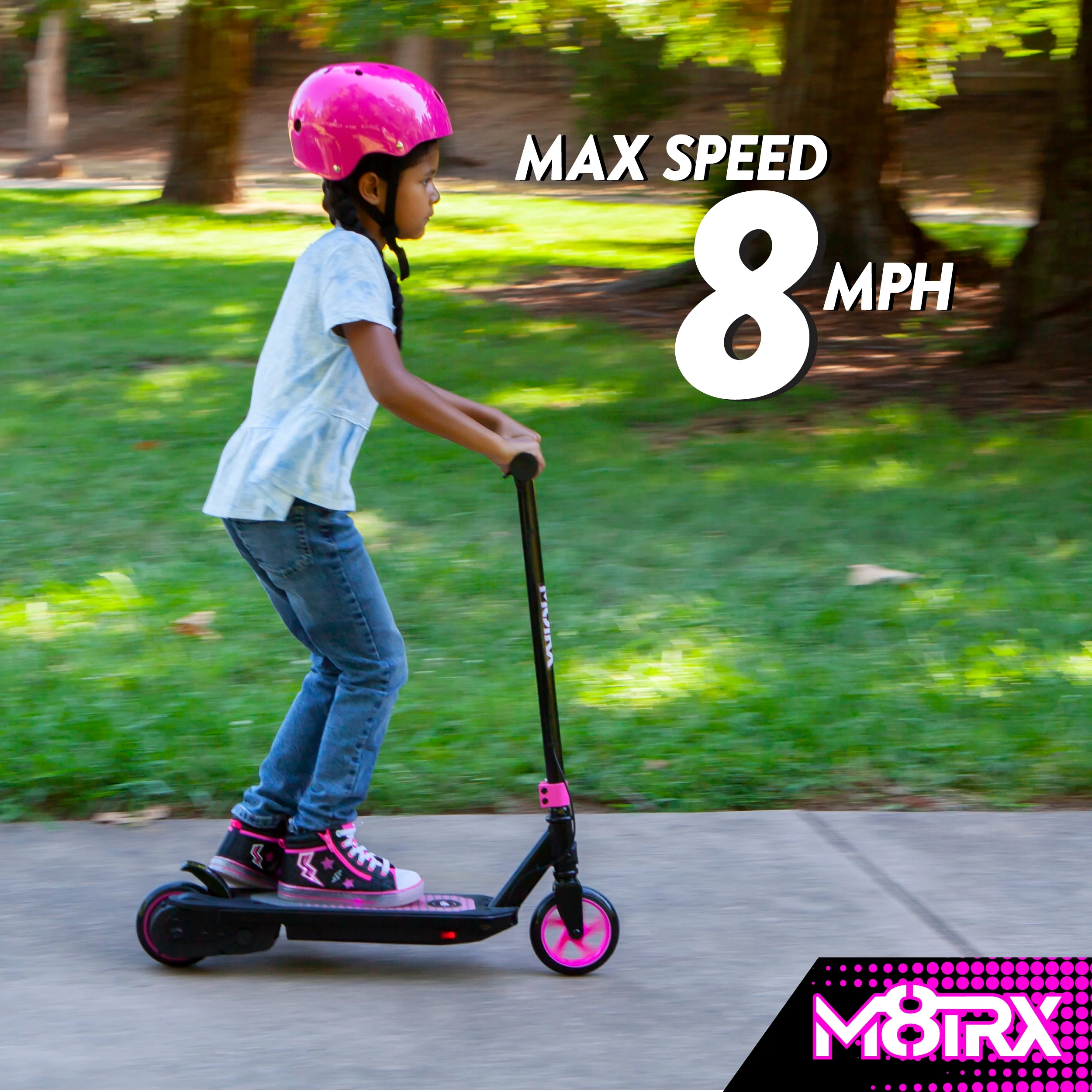 M8TRIX Pink 12V Electric Scooter for Kids Ages 6-12, Powered E-Scooter with Speeds of 8 MPH - Womvr