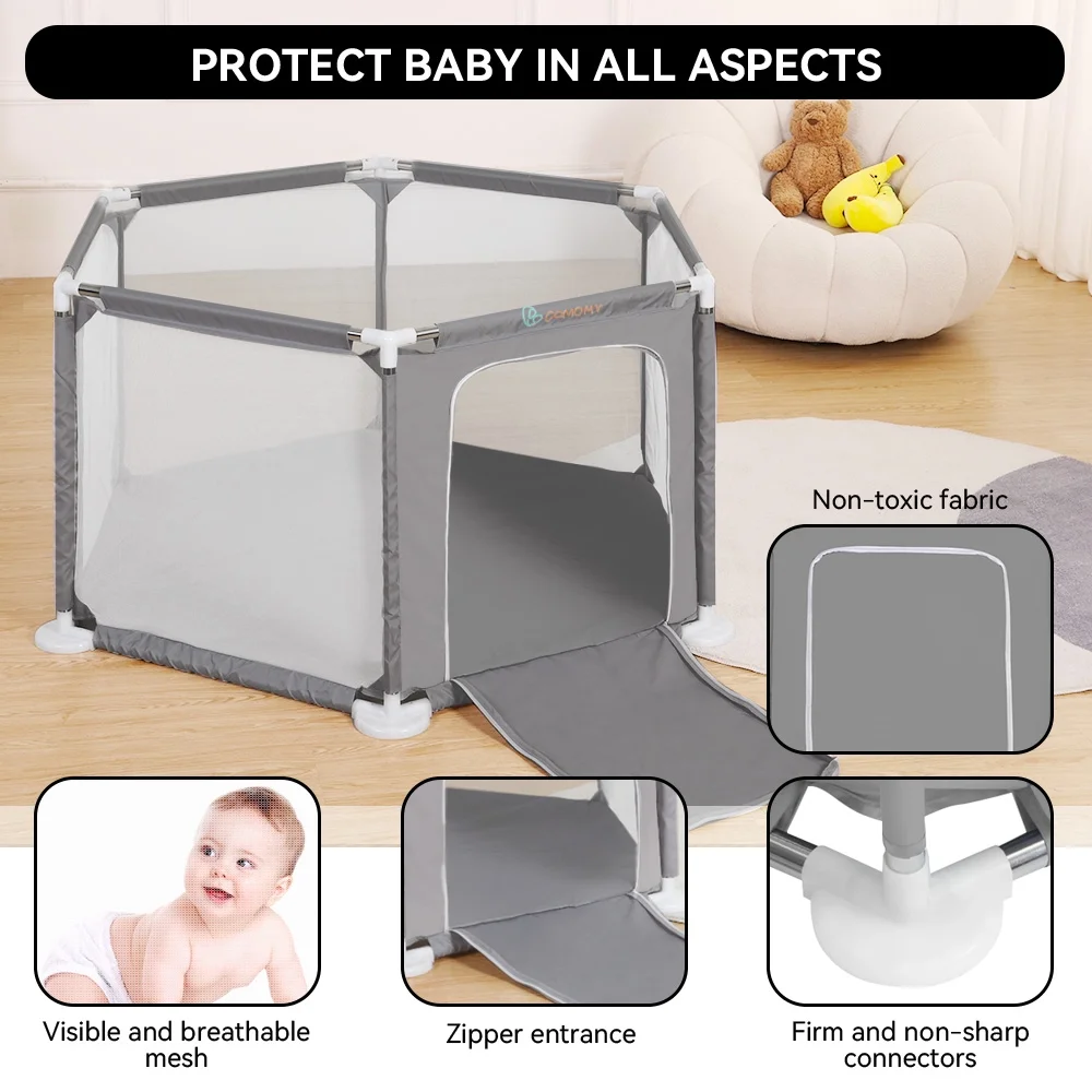 Baby Playpen, Travel Baby Playards, Baby Play Yard, 6Panels Portable Infant Play Game Area,Blue - Womvr