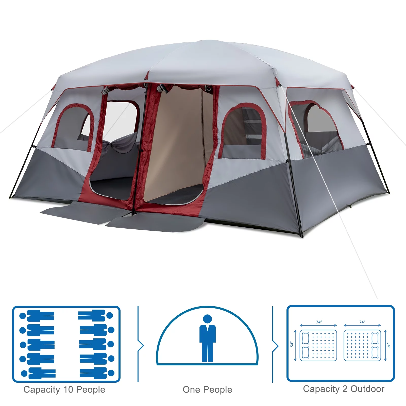 SamyoHome Family Cabin Tent 14 Person  4 Large Ventilation Mesh Windows, Measures 14' x 10' with Dividers Curtain for 2 Room - Womvr