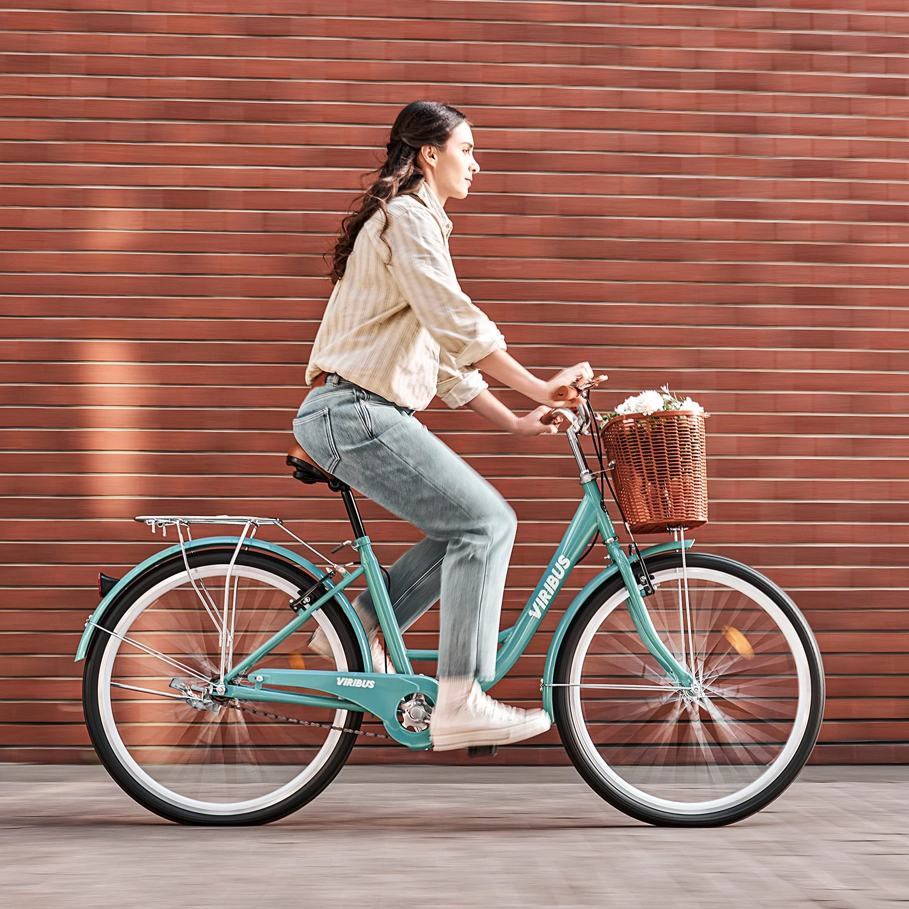 Viribus Women's Comfort Bike 26 Inch Beach & City Cruiser Bicycle with Basket Rack Teal - Womvr